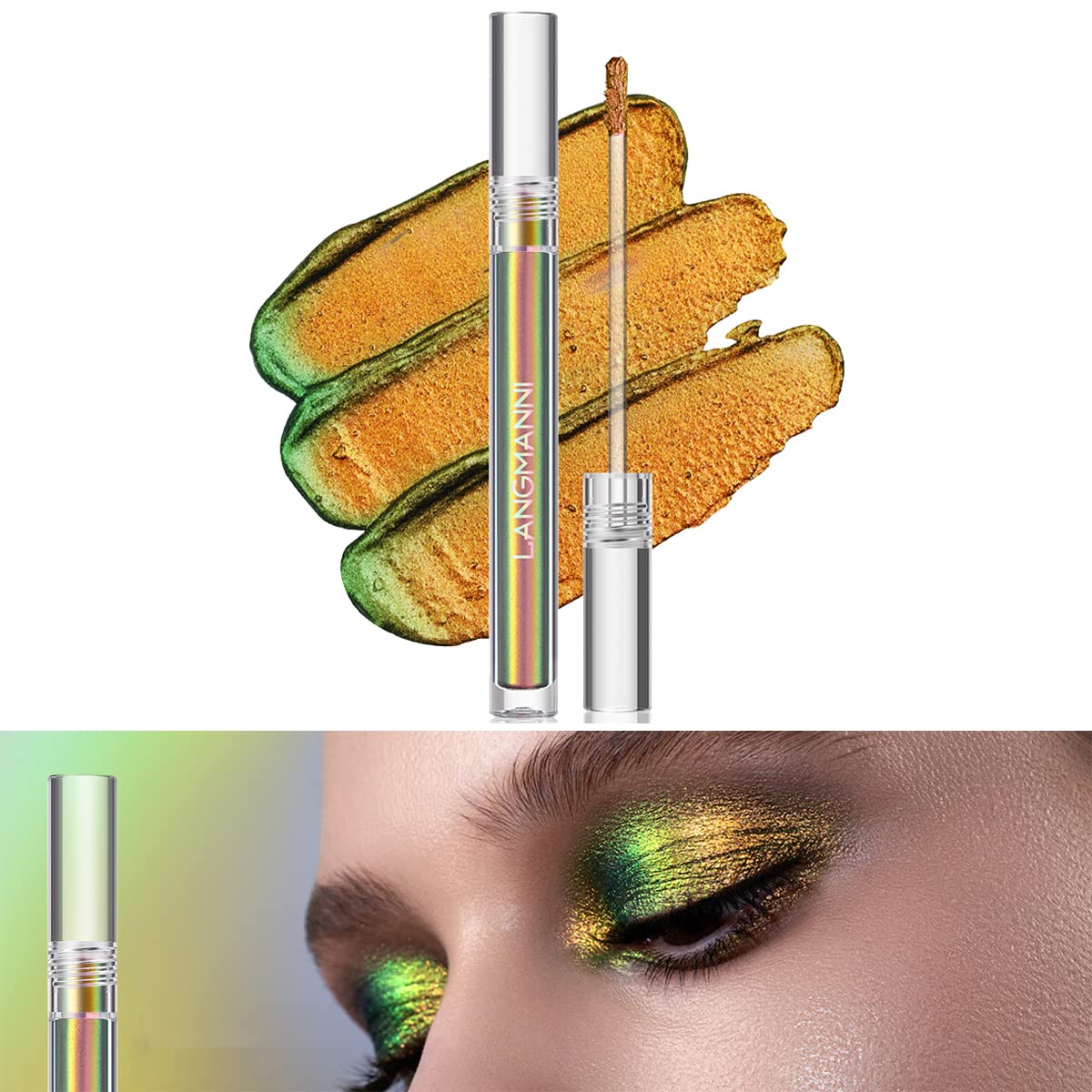 Jolilab Metallic Liquid Chameleon Eyeshadow, Multi-Dimensional Eye Looks, Long-lasting Holographic Glitter Multichrome Eyeshadows Makeup (#Peacock+Wonder+Ember)