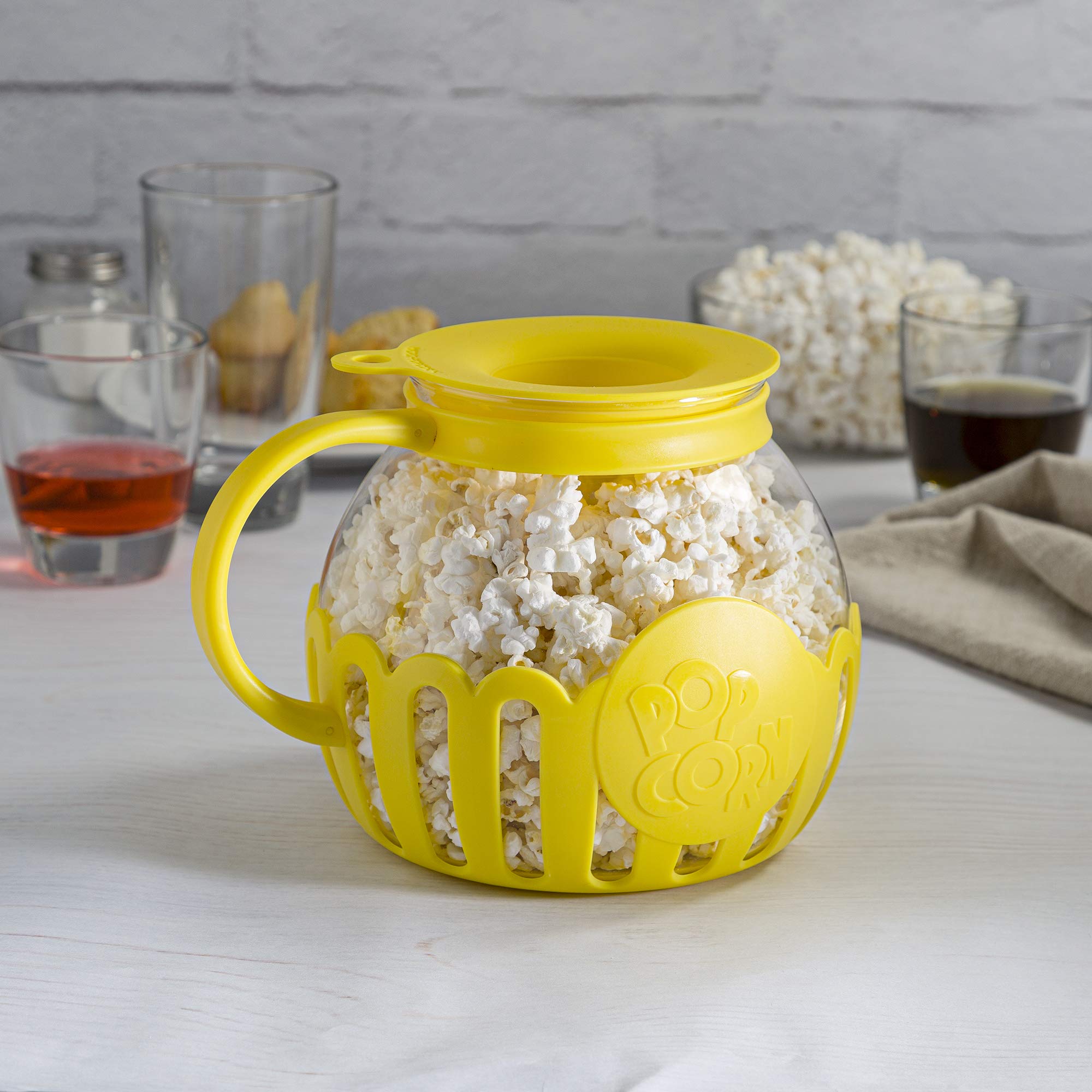 Ecolution Patented Micro-Pop Microwave Popcorn Popper with Temperature Safe Glass, 3-in-1 Lid Measures Kernels and Melts Butter, Made Without BPA, Dishwasher Safe, 3-Quart, Aqua