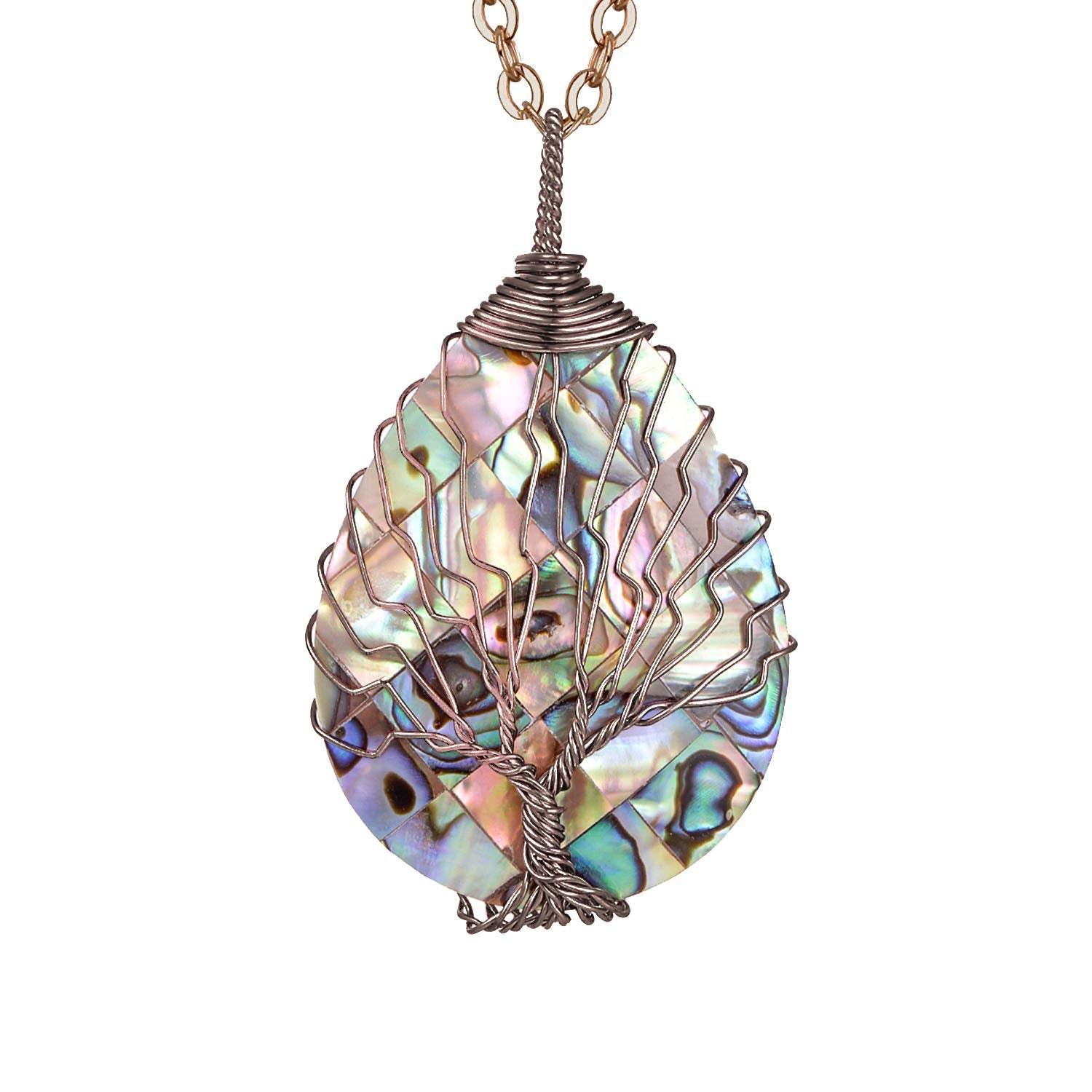 sedmart Tear Drop Abalone Shell Pendent Necklace Wire Wrap Abalone Shell Tree of Life Pendant Necklace Fashion Necklace Jewelry for Women handmade necklace mothers day necklace for mom jewelry