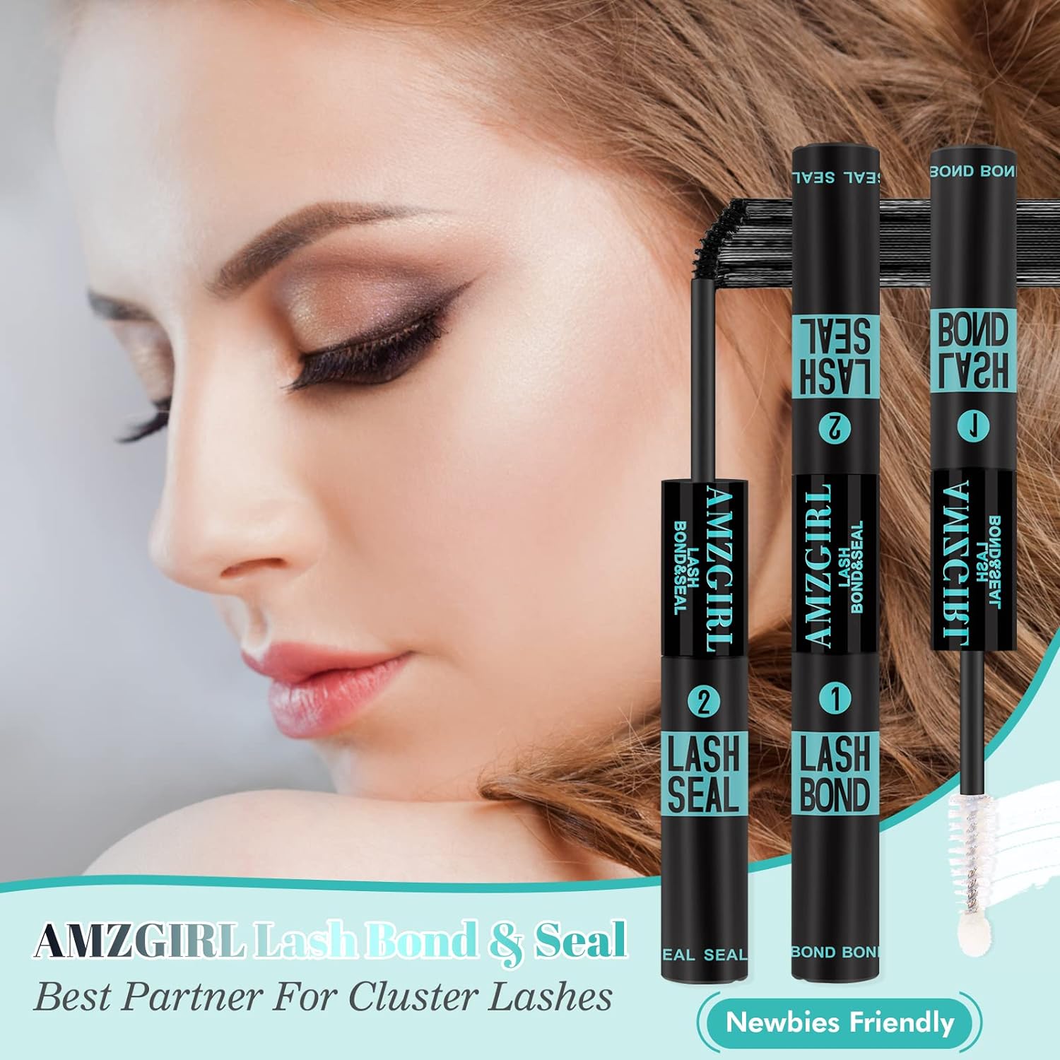 Lash Bond and Seal Eyelash Cluster Glue House of Lash Clusters Mascara Wand Glue 10ml Long Lasting 72 Hours Black Cluster Lash Glue + Lash Seal 2 in 1 Lash Clusters at Home by AMZGlRL(Black)