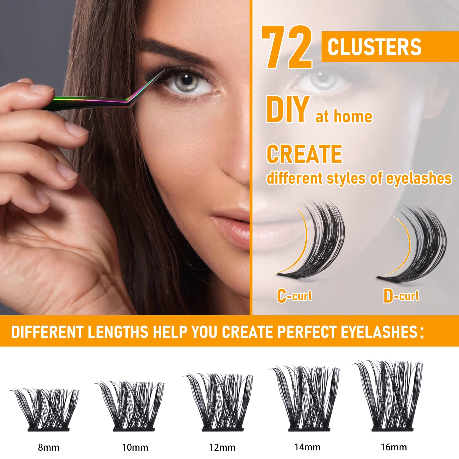 DIY Lash Extension Kit Individual Eyelash Extension Kit B&Q D Curl Cluster Lashes Individual Eyelashes with Lash Bond and Seal, Lash Applicator Tool DIY Lash Extensions at Home (Kit,40D-0.07D-8-18mix)