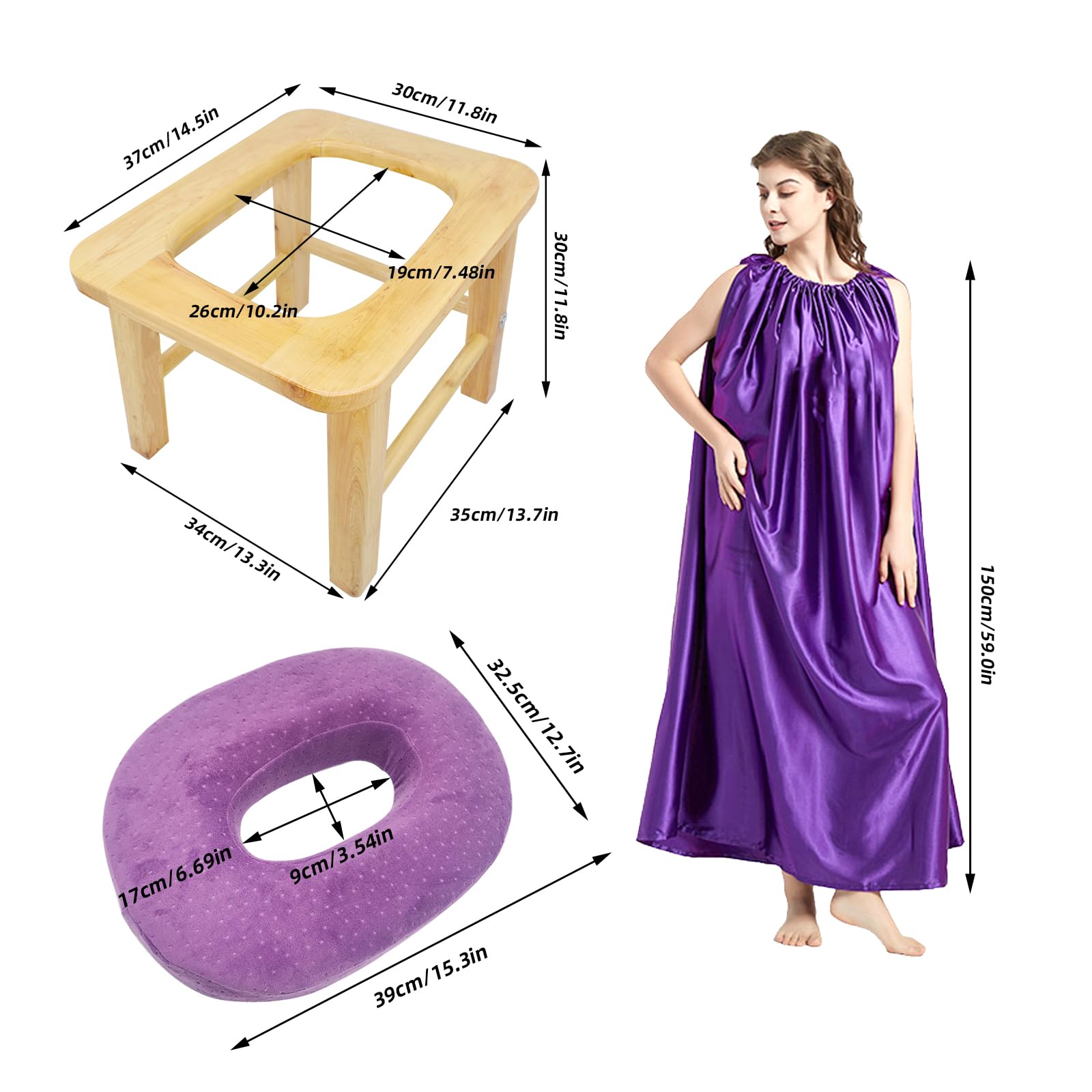 Yoni Seat Kit, Wooden Vaginial Steaming Stool Chair Set with Gown for Feminine Vaginal Postpartum Care,Irregular Period Treatment,Menopause Relief,Uterus Cleanser Detox for Women