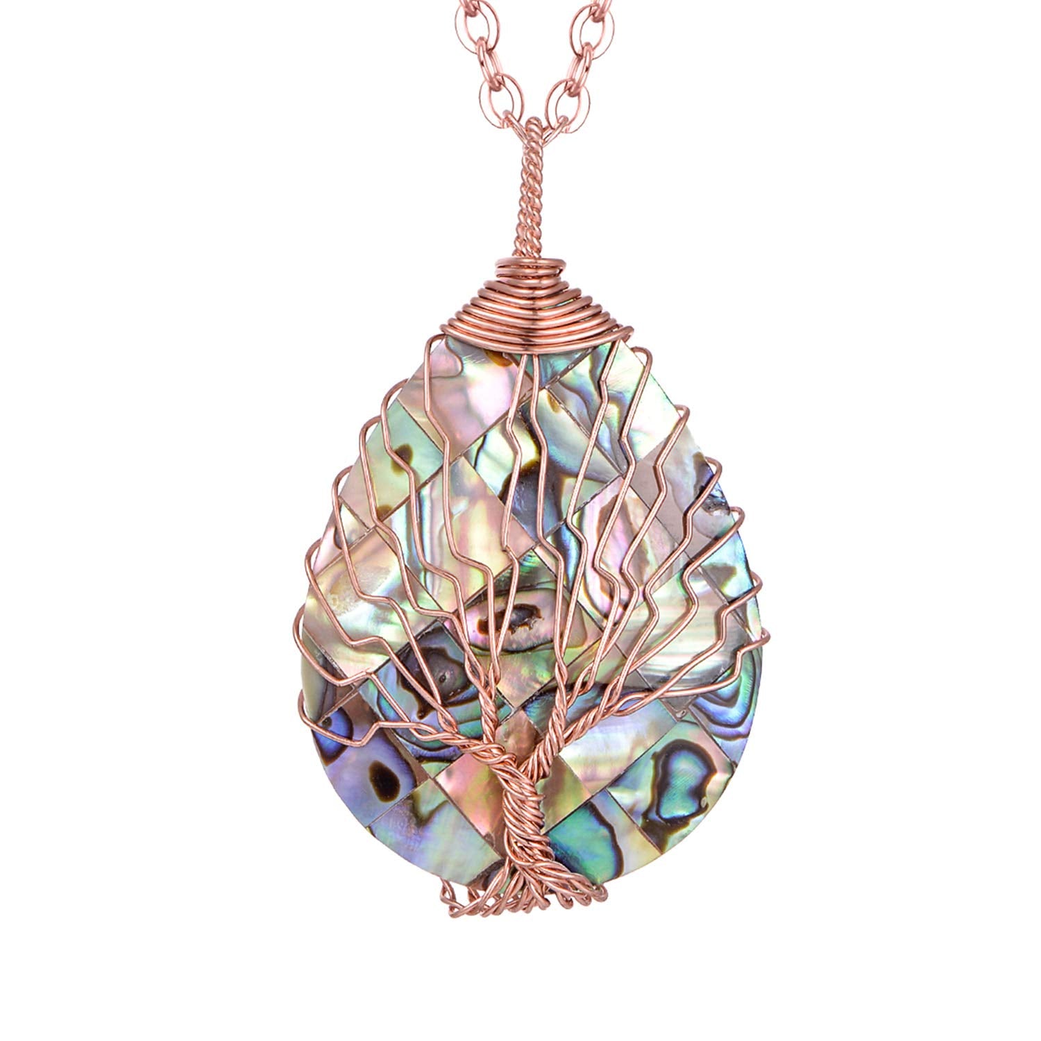 sedmart Tear Drop Abalone Shell Pendent Necklace Wire Wrap Abalone Shell Tree of Life Pendant Necklace Fashion Necklace Jewelry for Women handmade necklace mothers day necklace for mom jewelry