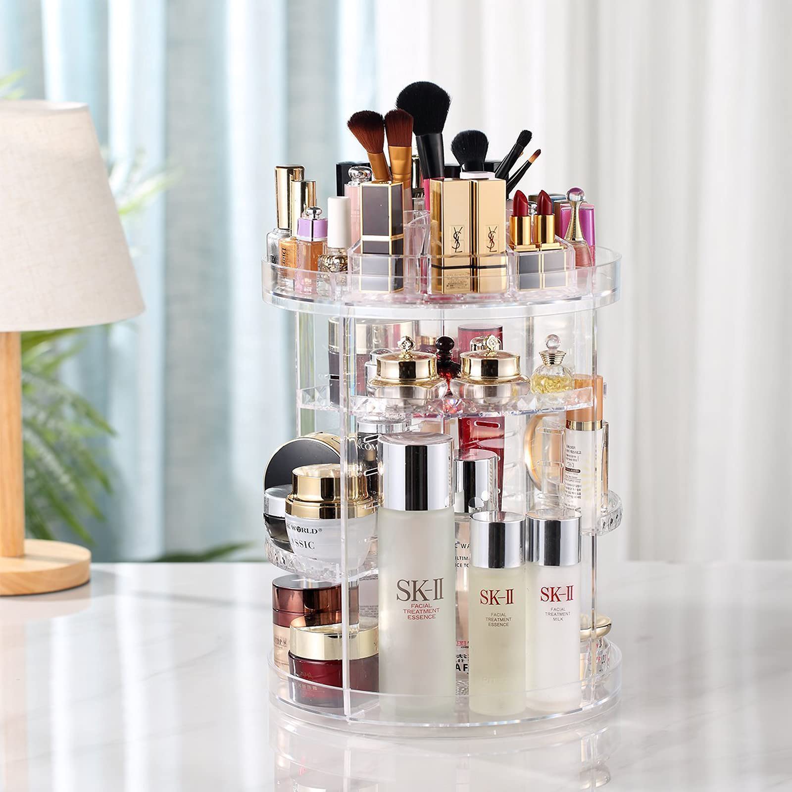 Makeup Organizer, 360 Degree Rotating Adjustable Cosmetic Storage Display Case with 8 Layers Large Capacity, Fits Jewelry, Makeup Brushes, Lipsticks and More, Clear