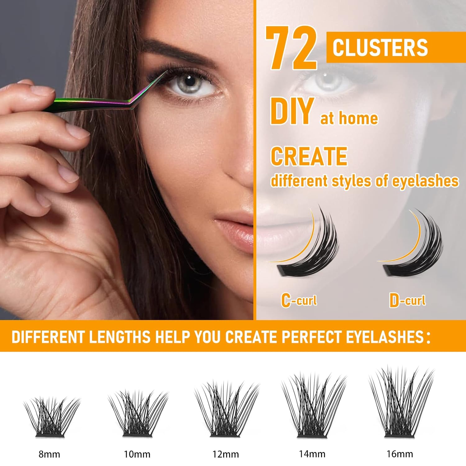 DIY Lash Extension Kit Individual Eyelash Extension Kit B&Q D Curl Cluster Lashes Individual Eyelashes with Lash Bond and Seal, Lash Applicator Tool DIY Lash Extensions at Home (Kit,40D-0.07D-8-18mix)