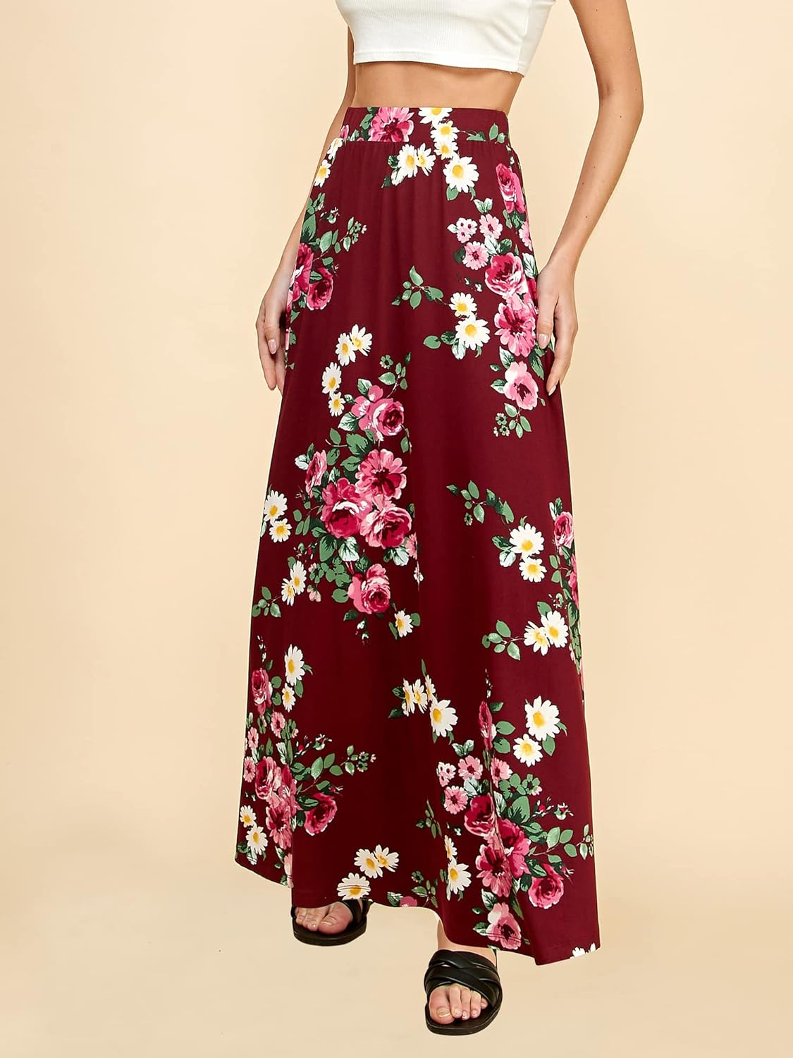 Lock and Love Women's Styleish Print/Solid High Waist Flare Long Maxi Skirt