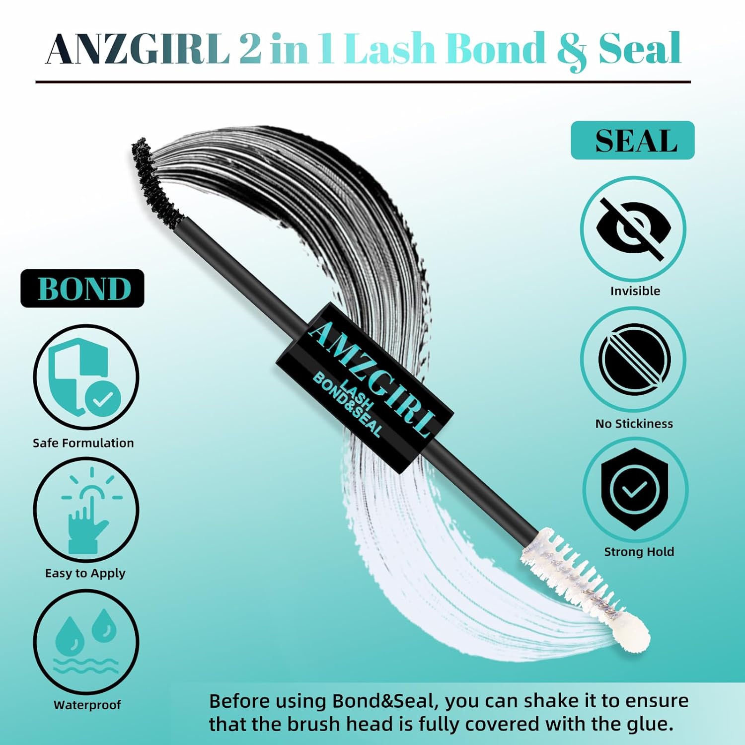 Lash Bond and Seal Eyelash Cluster Glue House of Lash Clusters Mascara Wand Glue 10ml Long Lasting 72 Hours Black Cluster Lash Glue + Lash Seal 2 in 1 Lash Clusters at Home by AMZGlRL(Black)