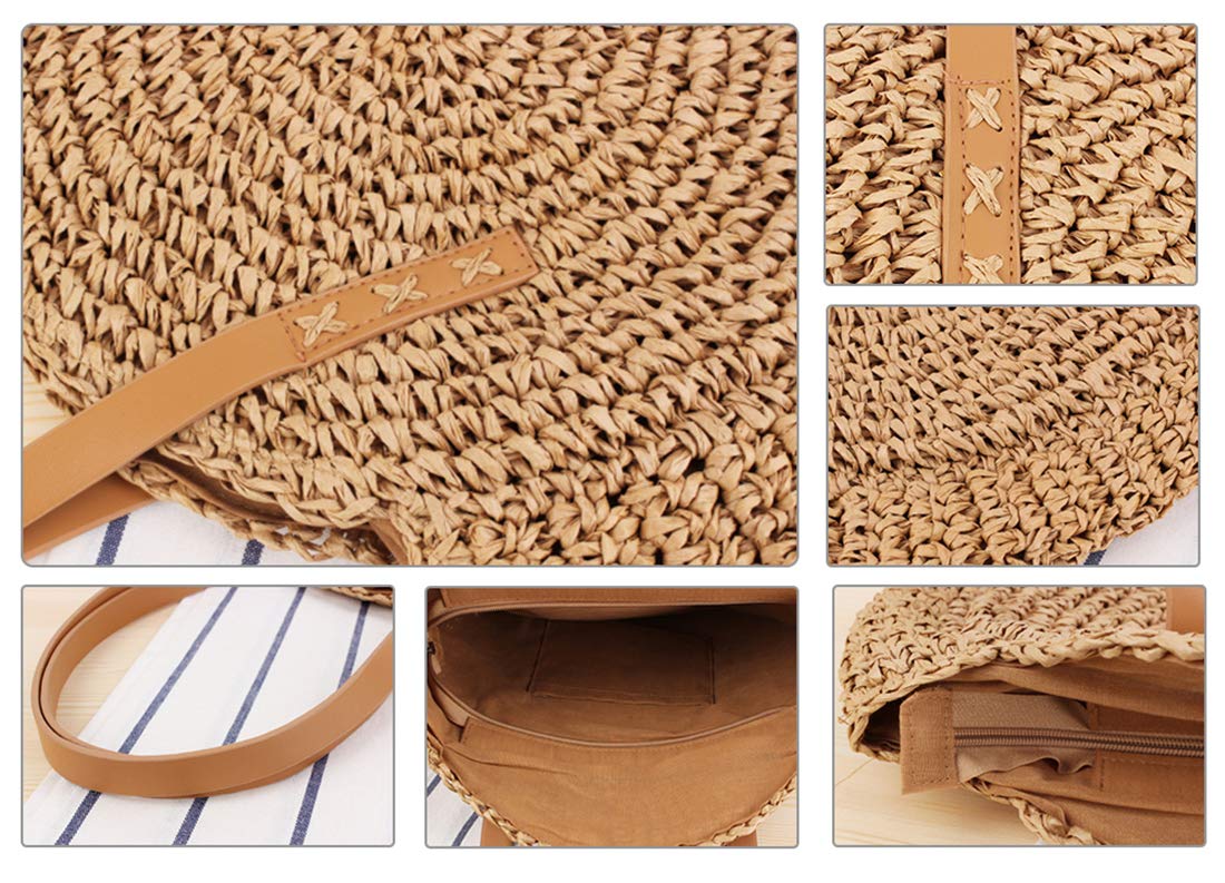 Straw Handbags Women Handwoven Round Corn Straw Bags Natural Chic Hand Large Summer Beach Tote Woven Handle Shoulder Bag