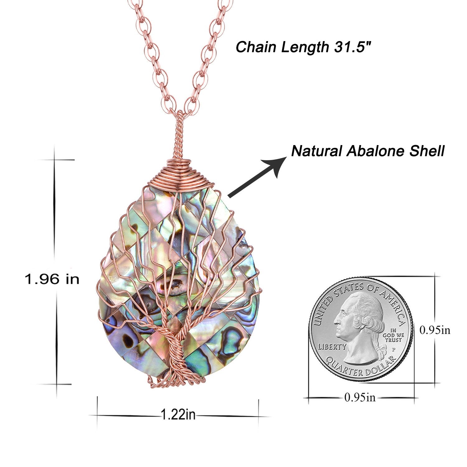 sedmart Tear Drop Abalone Shell Pendent Necklace Wire Wrap Abalone Shell Tree of Life Pendant Necklace Fashion Necklace Jewelry for Women handmade necklace mothers day necklace for mom jewelry