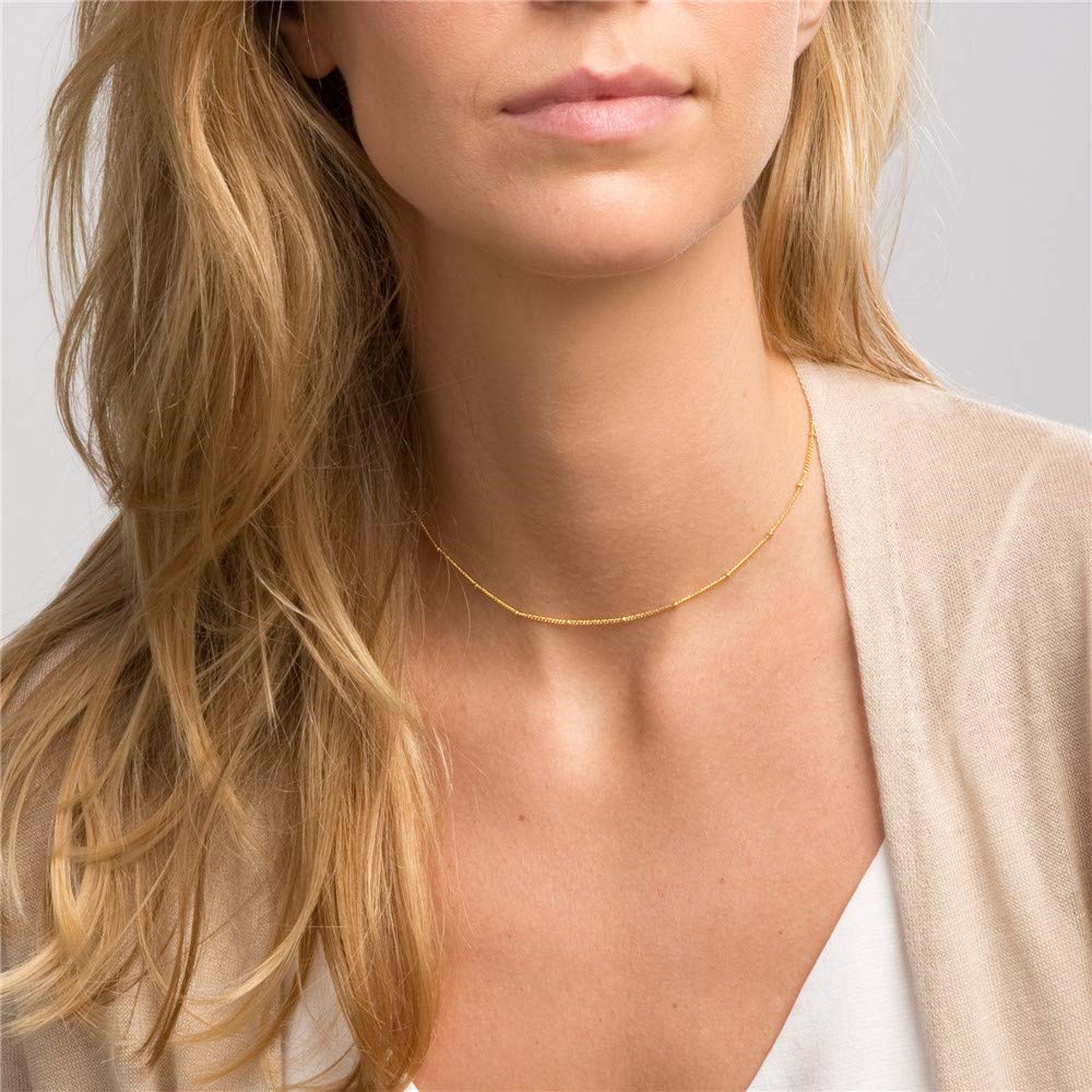 Turandoss Dainty Layered Choker Necklace, Handmade 14K Gold Plated Y Pendant Necklace Multilayer Bar Disc Necklace Adjustable Layering Choker Necklaces for Women