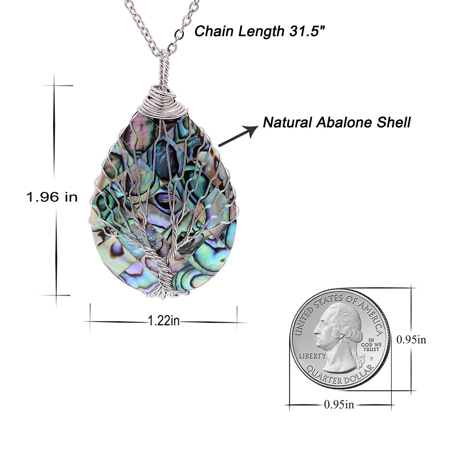 sedmart Tear Drop Abalone Shell Pendent Necklace Wire Wrap Abalone Shell Tree of Life Pendant Necklace Fashion Necklace Jewelry for Women handmade necklace mothers day necklace for mom jewelry