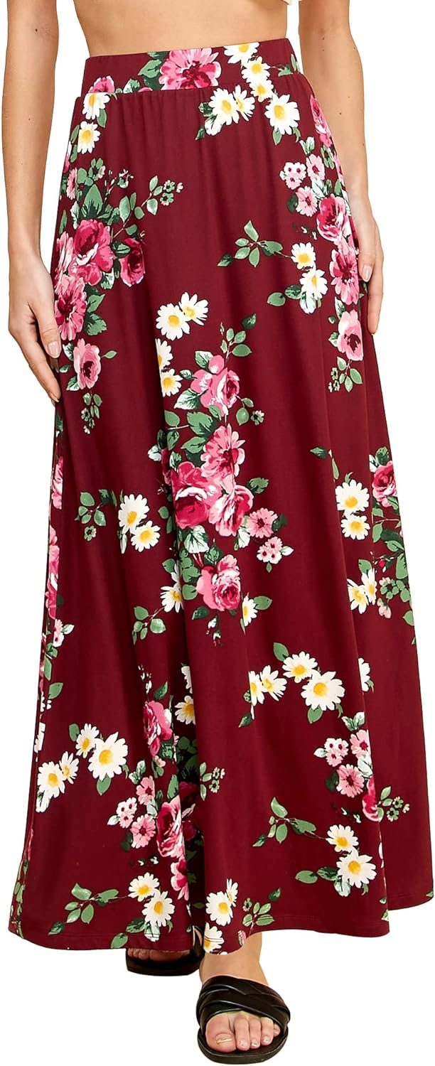 Lock and Love Women's Styleish Print/Solid High Waist Flare Long Maxi Skirt