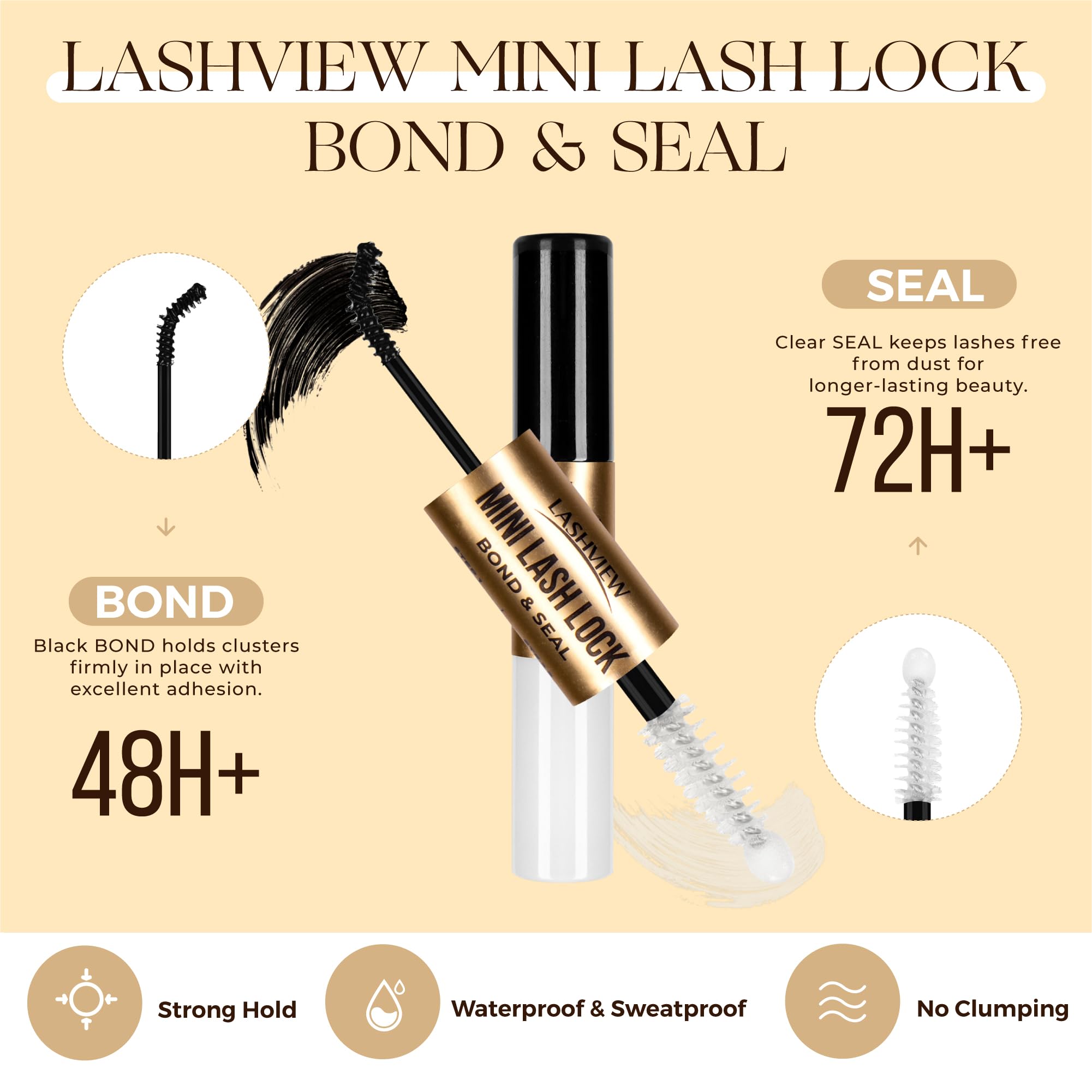 LASHVIEW Lash Bond and Seal, Cluster Lash Glue Strong Gentle Comfortable Lash Adhesive for All Day Wear Latex-Free Suitable for Sensitive Eyes Eyelashes Glue Waterproof