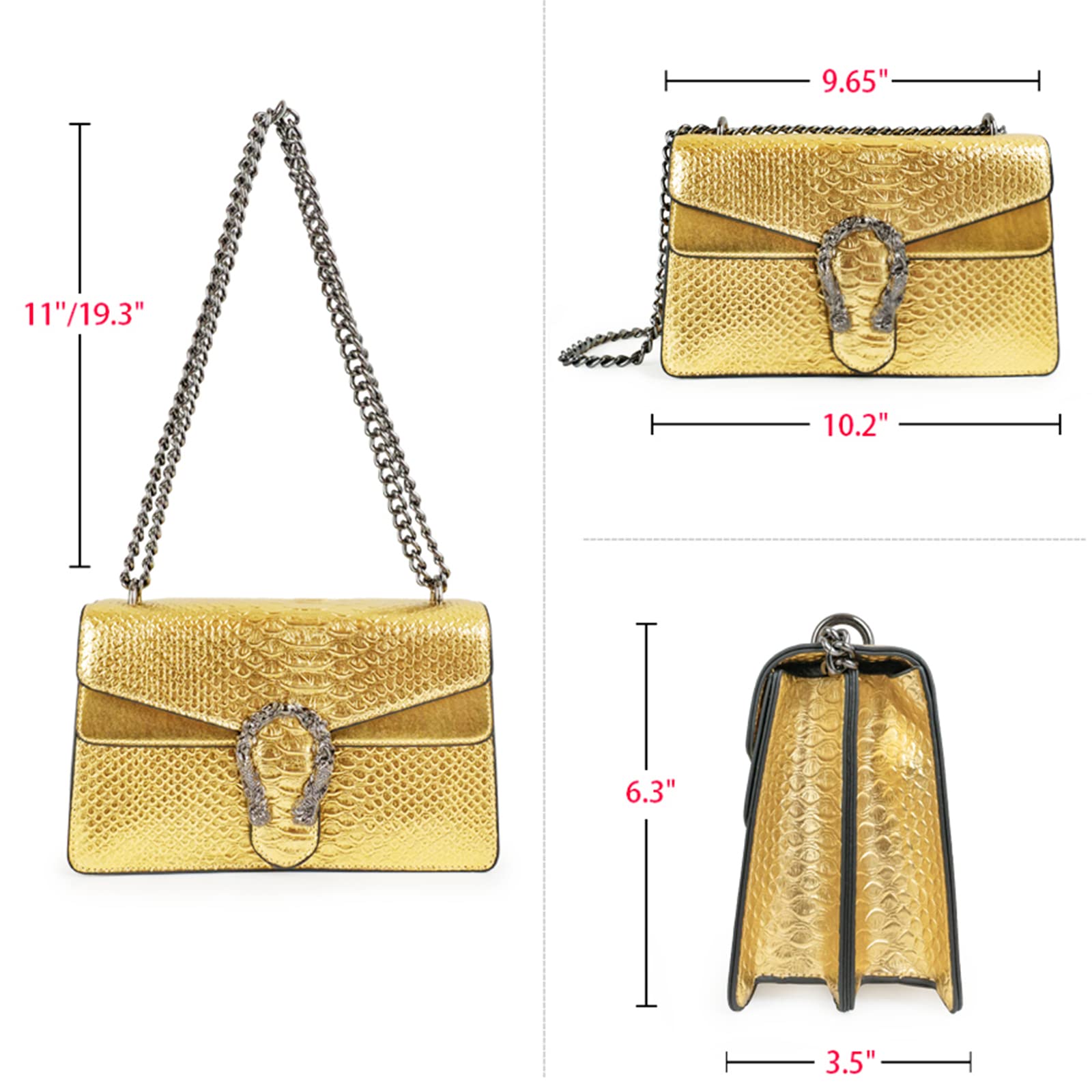 JBB Crossbody Shoulder Purse for Women - Snake Printed Leather Evening Clutch Chain Strap Small Satchel Bag