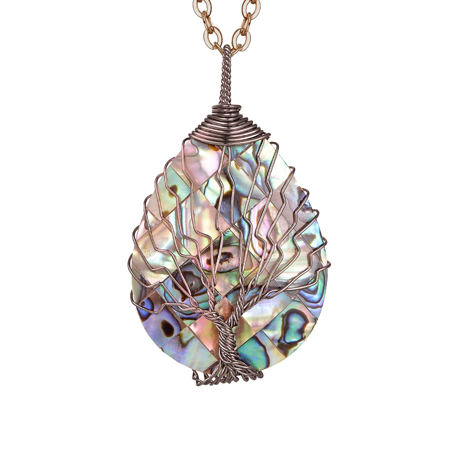 sedmart Tear Drop Abalone Shell Pendent Necklace Wire Wrap Abalone Shell Tree of Life Pendant Necklace Fashion Necklace Jewelry for Women handmade necklace mothers day necklace for mom jewelry