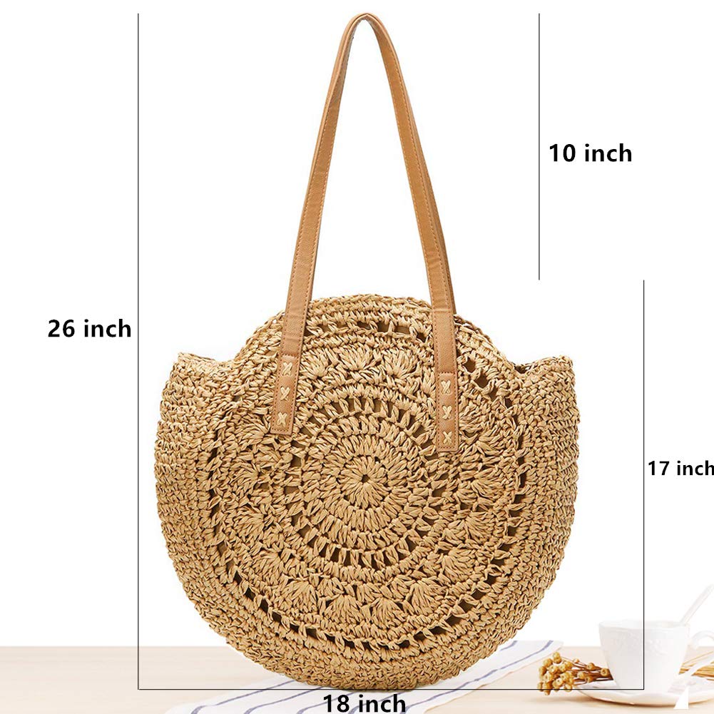 Straw Handbags Women Handwoven Round Corn Straw Bags Natural Chic Hand Large Summer Beach Tote Woven Handle Shoulder Bag