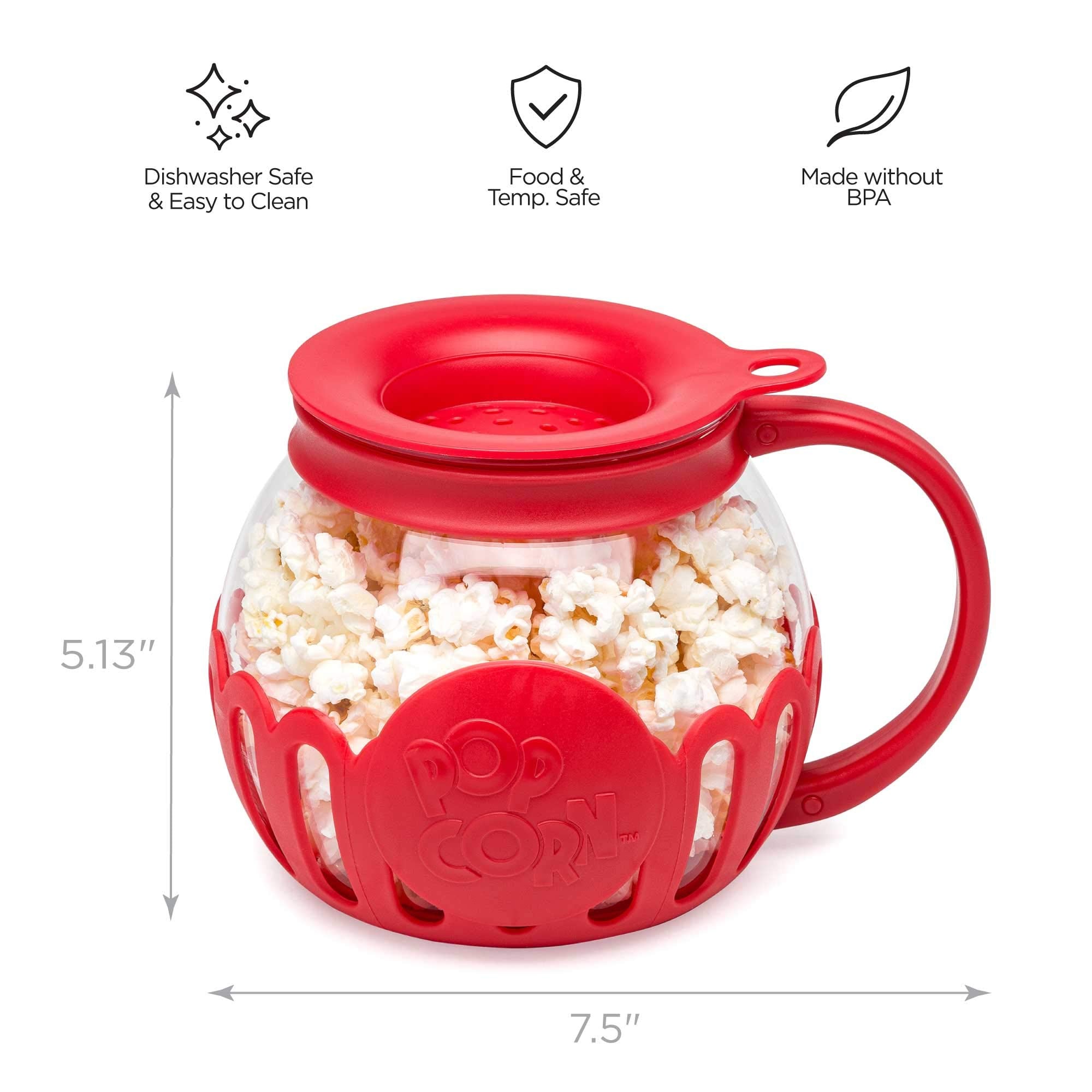 Ecolution Patented Micro-Pop Microwave Popcorn Popper with Temperature Safe Glass, 3-in-1 Lid Measures Kernels and Melts Butter, Made Without BPA, Dishwasher Safe, 3-Quart, Aqua