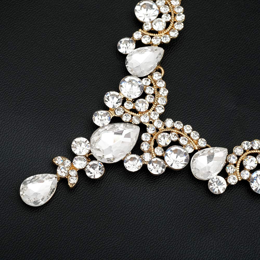 CSY Elegant Crystal Necklace Earrings Bracelet Ring Bridal Wedding Party Costume Jewelry Sets for Brides Women