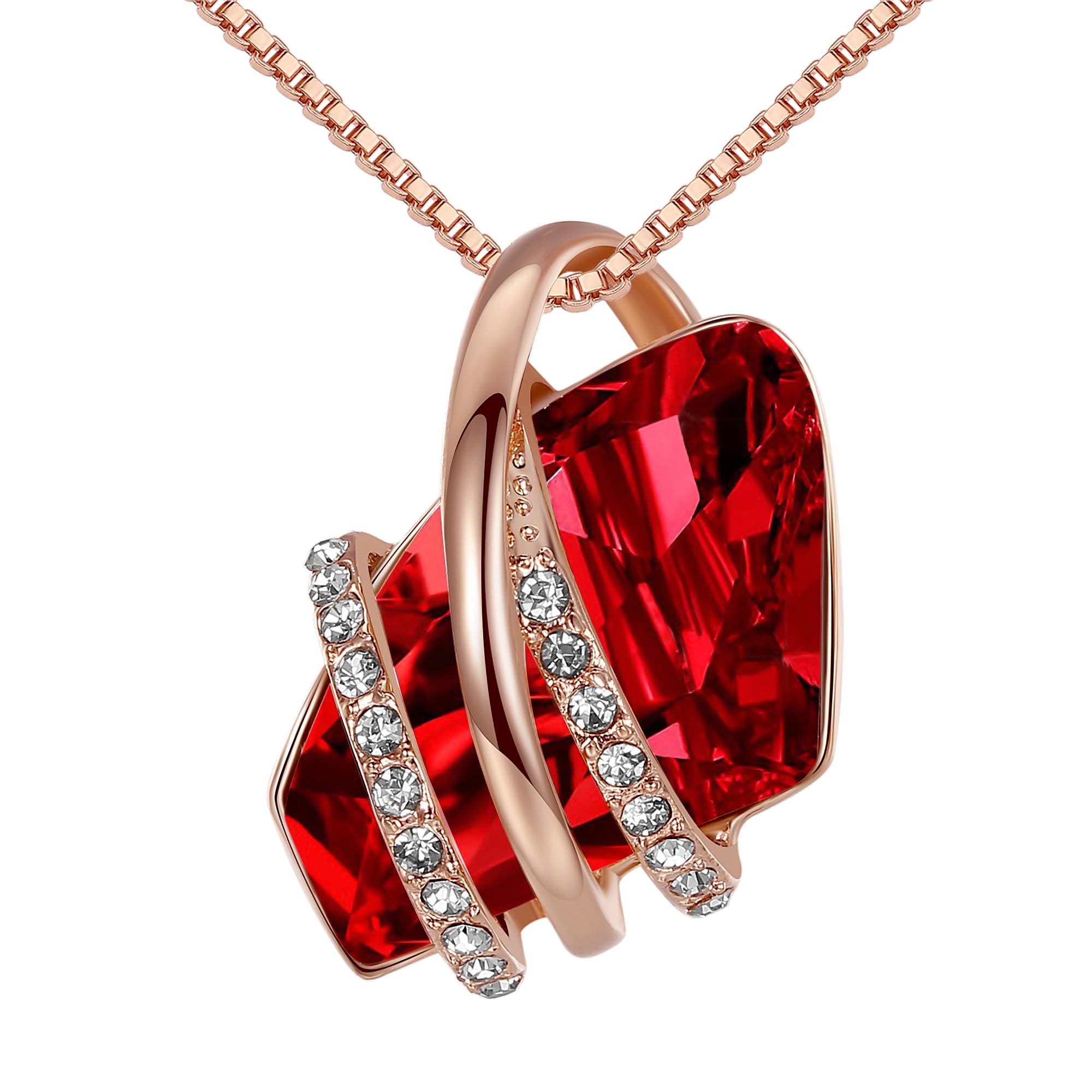 Leafael Wish Stone Pendant Necklace with Birthstone Crystal, 18K Rose Gold Plated/Silvertone, 18" + 2"