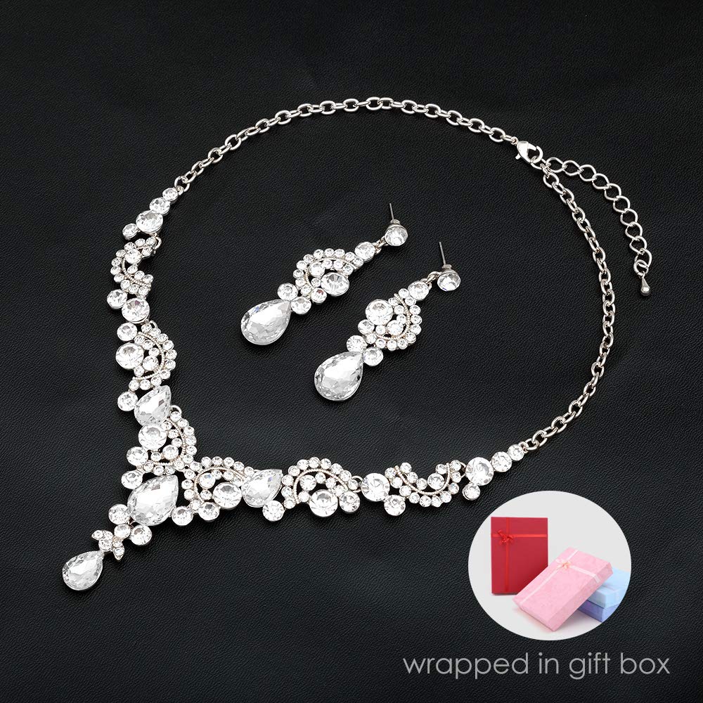 CSY Elegant Crystal Necklace Earrings Bracelet Ring Bridal Wedding Party Costume Jewelry Sets for Brides Women