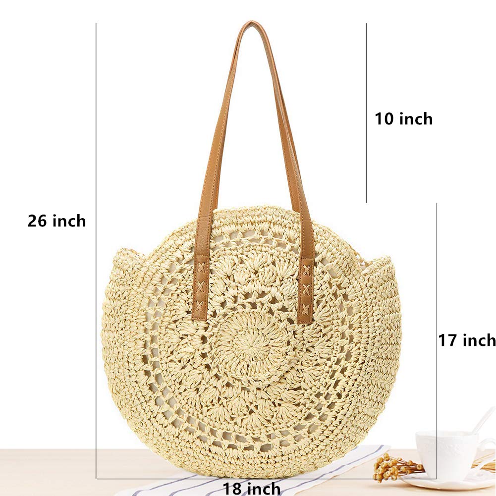 Straw Handbags Women Handwoven Round Corn Straw Bags Natural Chic Hand Large Summer Beach Tote Woven Handle Shoulder Bag