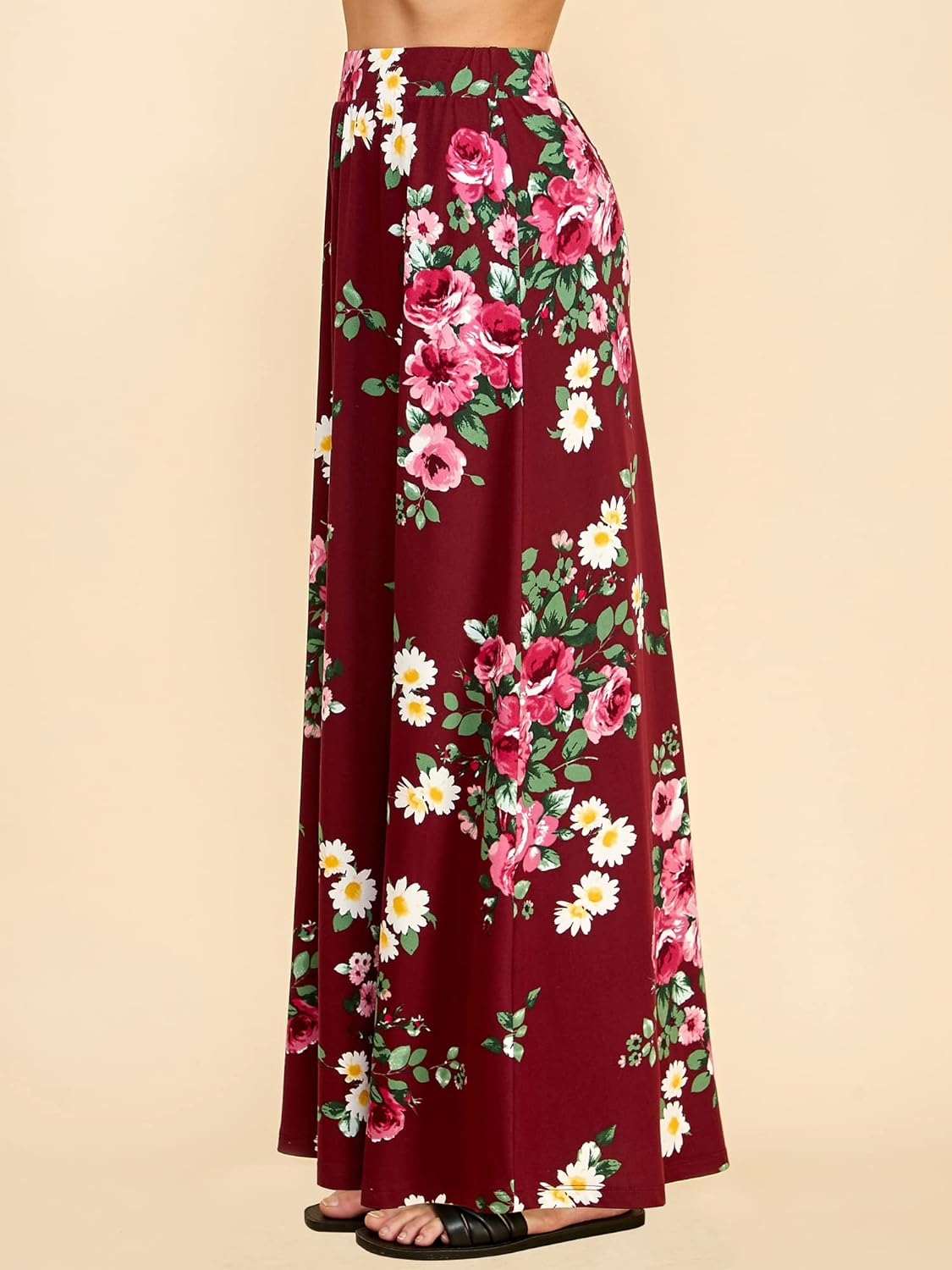 Lock and Love Women's Styleish Print/Solid High Waist Flare Long Maxi Skirt