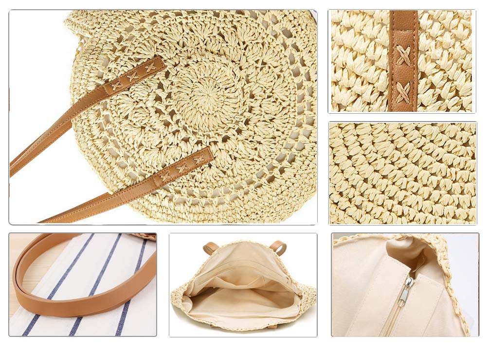 Straw Handbags Women Handwoven Round Corn Straw Bags Natural Chic Hand Large Summer Beach Tote Woven Handle Shoulder Bag