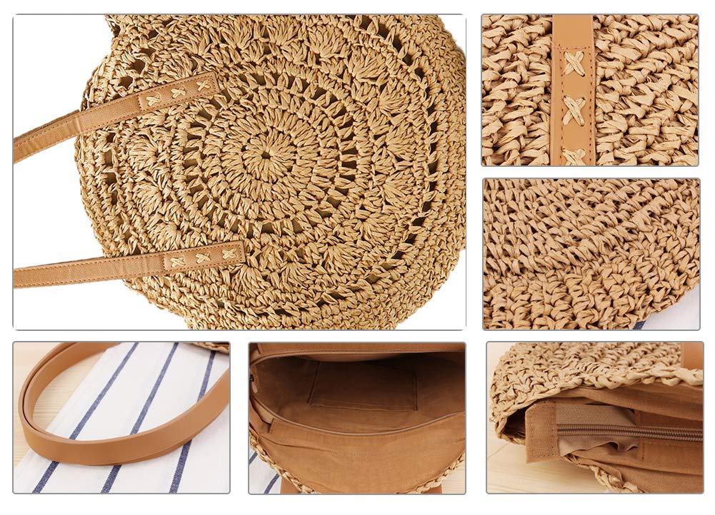 Straw Handbags Women Handwoven Round Corn Straw Bags Natural Chic Hand Large Summer Beach Tote Woven Handle Shoulder Bag