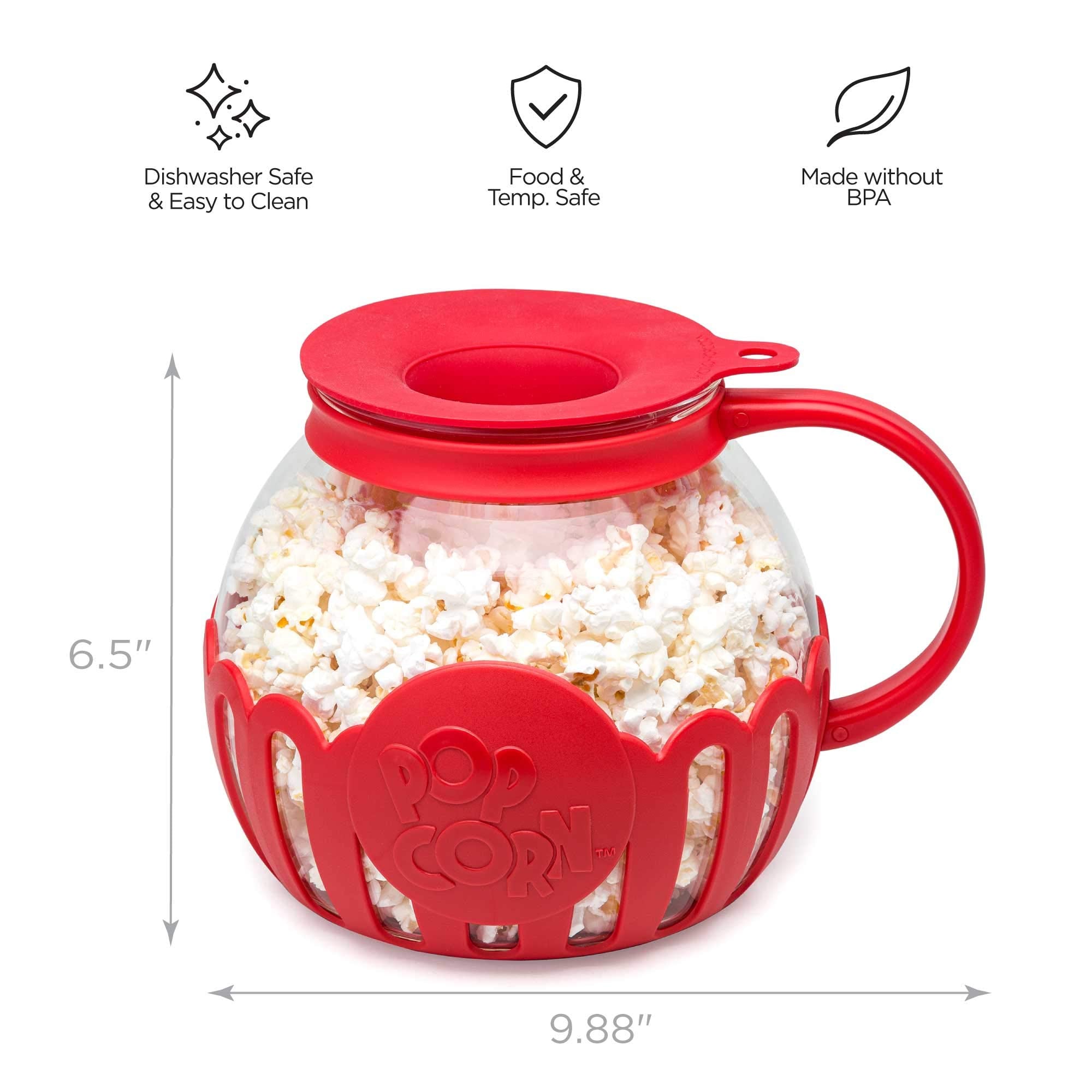 Ecolution Patented Micro-Pop Microwave Popcorn Popper with Temperature Safe Glass, 3-in-1 Lid Measures Kernels and Melts Butter, Made Without BPA, Dishwasher Safe, 3-Quart, Aqua