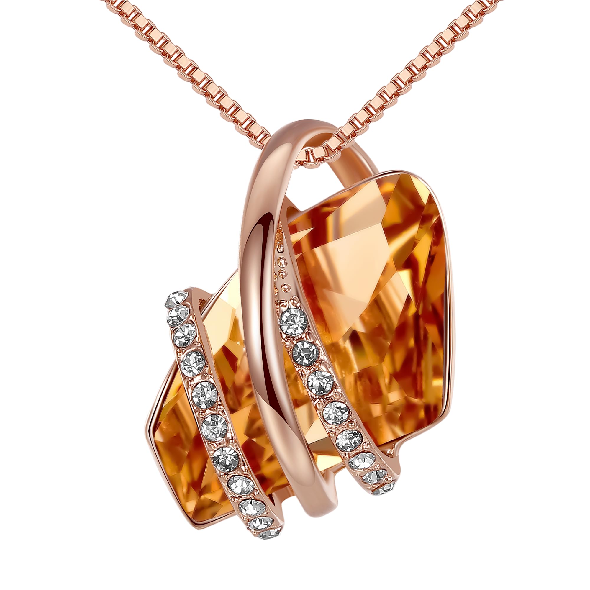 Leafael Wish Stone Pendant Necklace with Birthstone Crystal, 18K Rose Gold Plated/Silvertone, 18" + 2"