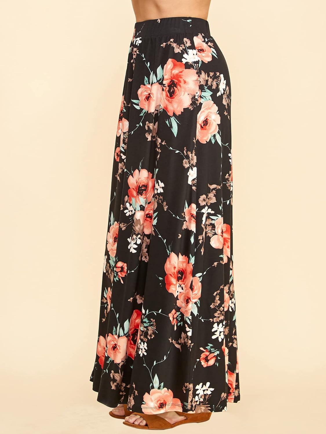 Lock and Love Women's Styleish Print/Solid High Waist Flare Long Maxi Skirt