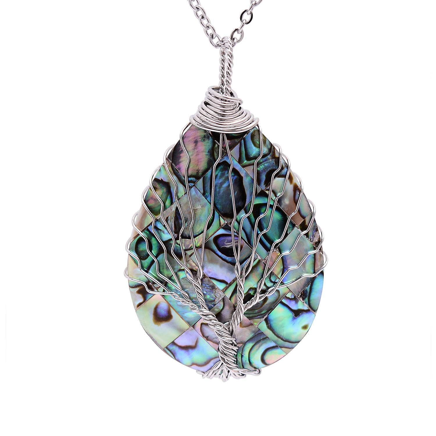 sedmart Tear Drop Abalone Shell Pendent Necklace Wire Wrap Abalone Shell Tree of Life Pendant Necklace Fashion Necklace Jewelry for Women handmade necklace mothers day necklace for mom jewelry