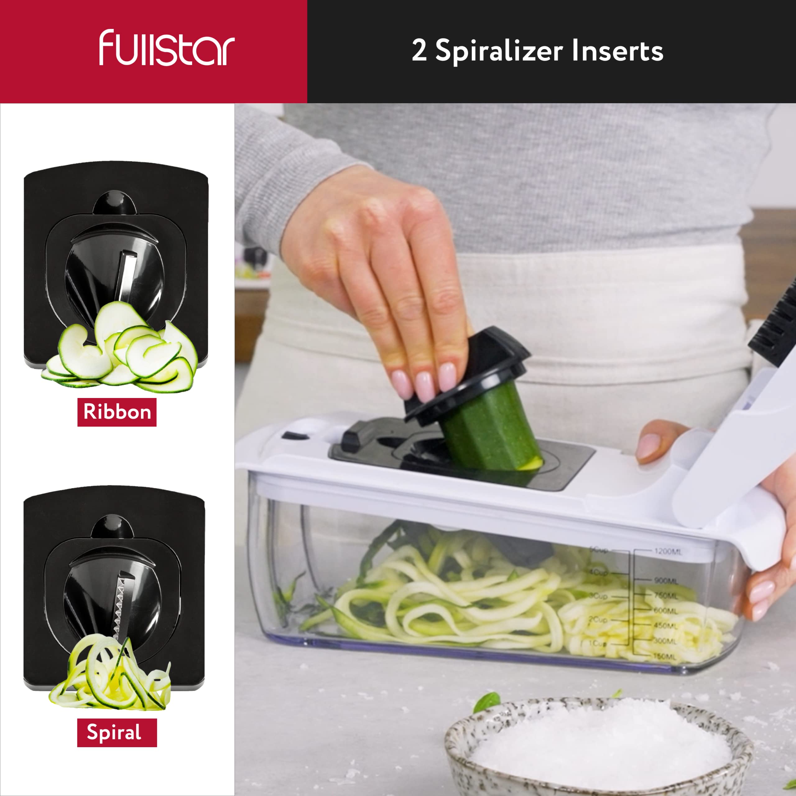 Fullstar Vegetable Chopper - Spiralizer Vegetable Slicer - Onion Chopper with Container - Pro Food Chopper - Slicer Dicer Cutter - Kitchen Gadgets (9 in 1, White)