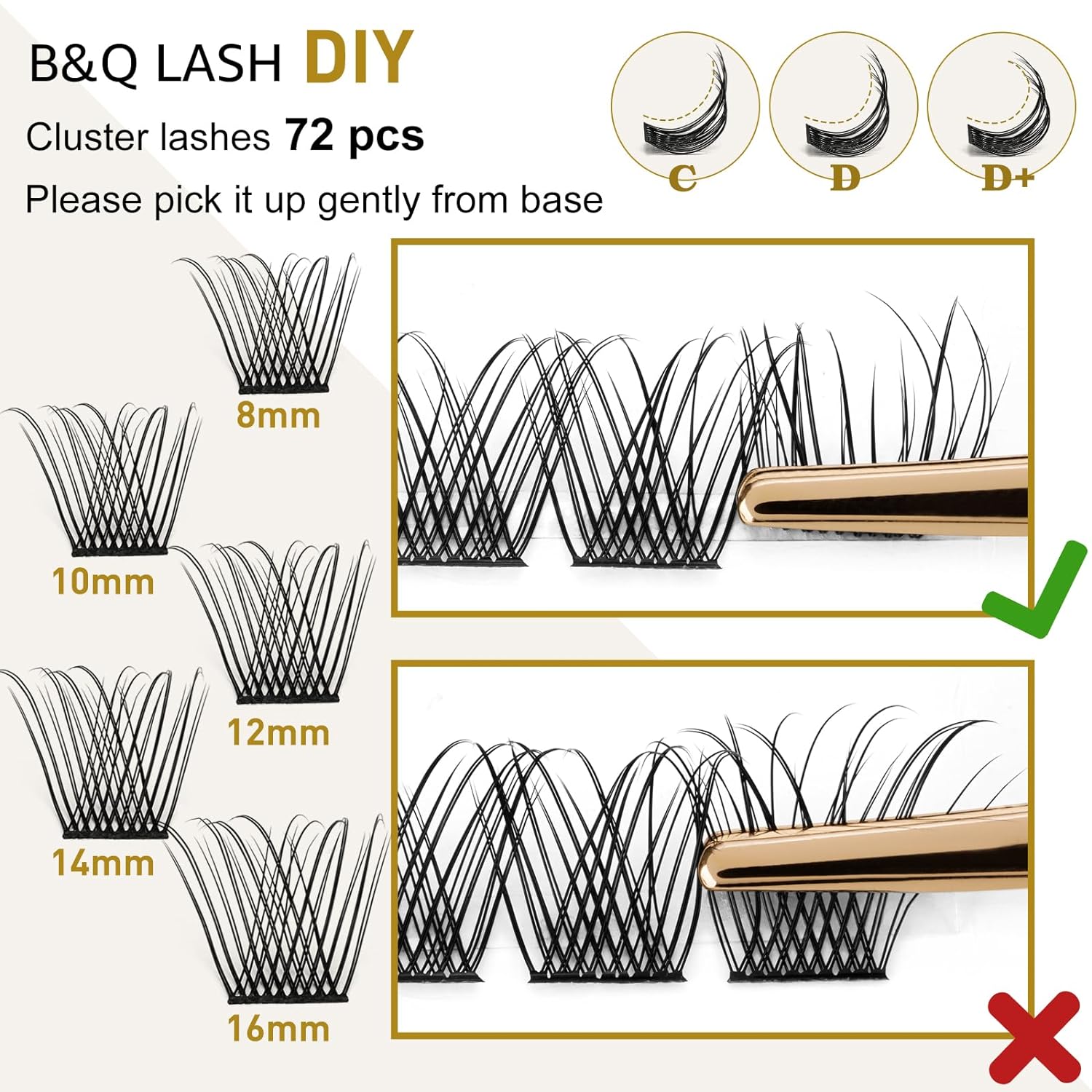 DIY Lash Extension Kit Individual Eyelash Extension Kit B&Q D Curl Cluster Lashes Individual Eyelashes with Lash Bond and Seal, Lash Applicator Tool DIY Lash Extensions at Home (Kit,40D-0.07D-8-18mix)