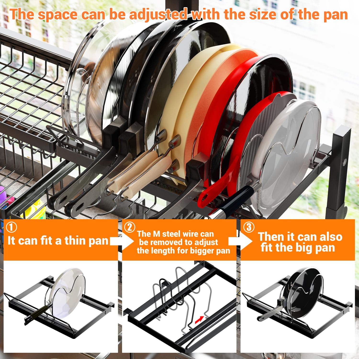 Over Sink Dish Drying Rack (Expandable Height/Length) Snap-On Design Large Dish Drainer Stainless Steel Storage Counter Organizer (24" - 35.5"(L) x 12"(W) x 19" - 22"(H))