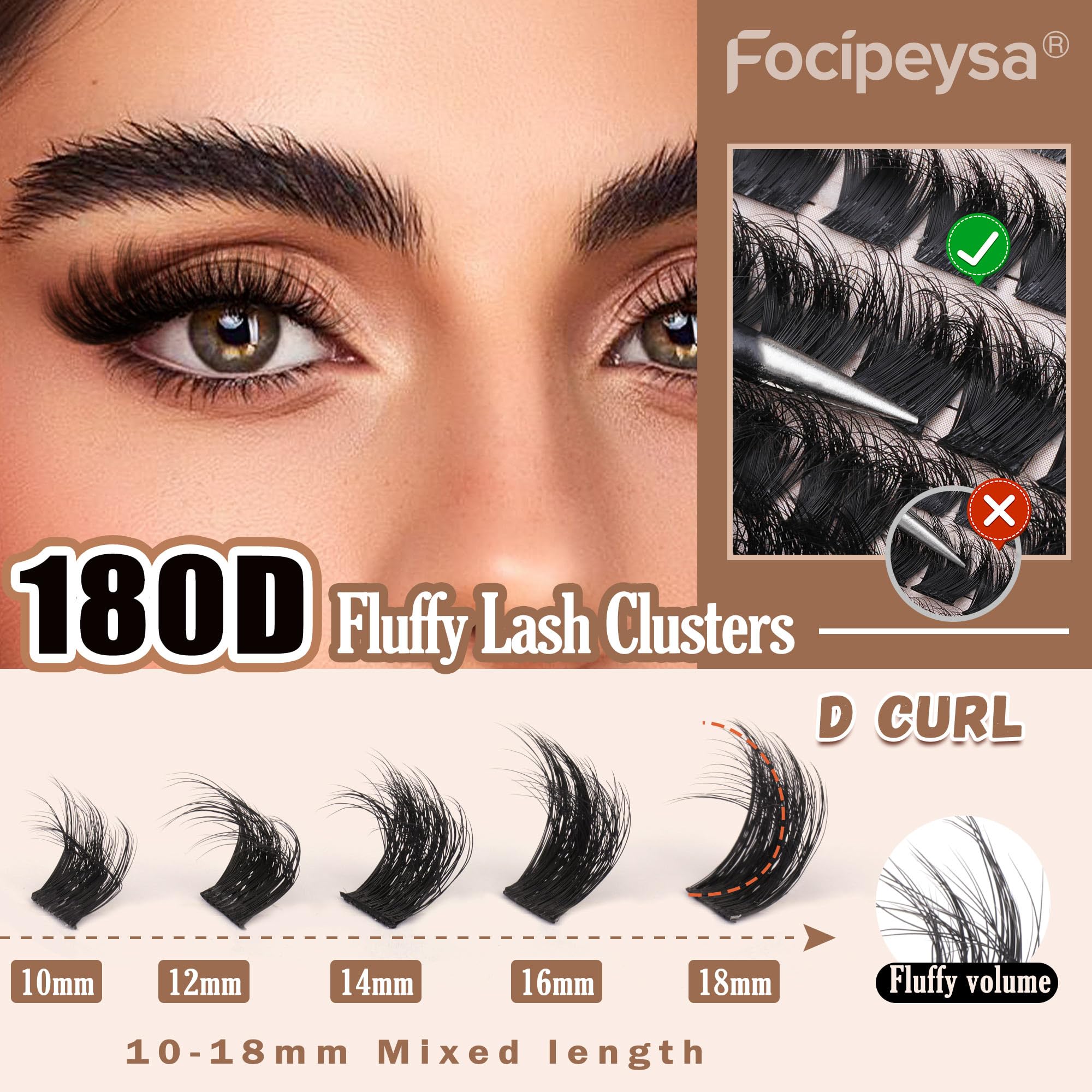 DIY Eyelash Extension Kit Volume Fluffy Lash Clusters Kit 10-18mm Thick Lash Extensions 90D Individual Eyelashes Extensions Kit with Lash Bond, Lash Remover, Lash Applicator (90D-D Curl-200Pcs)