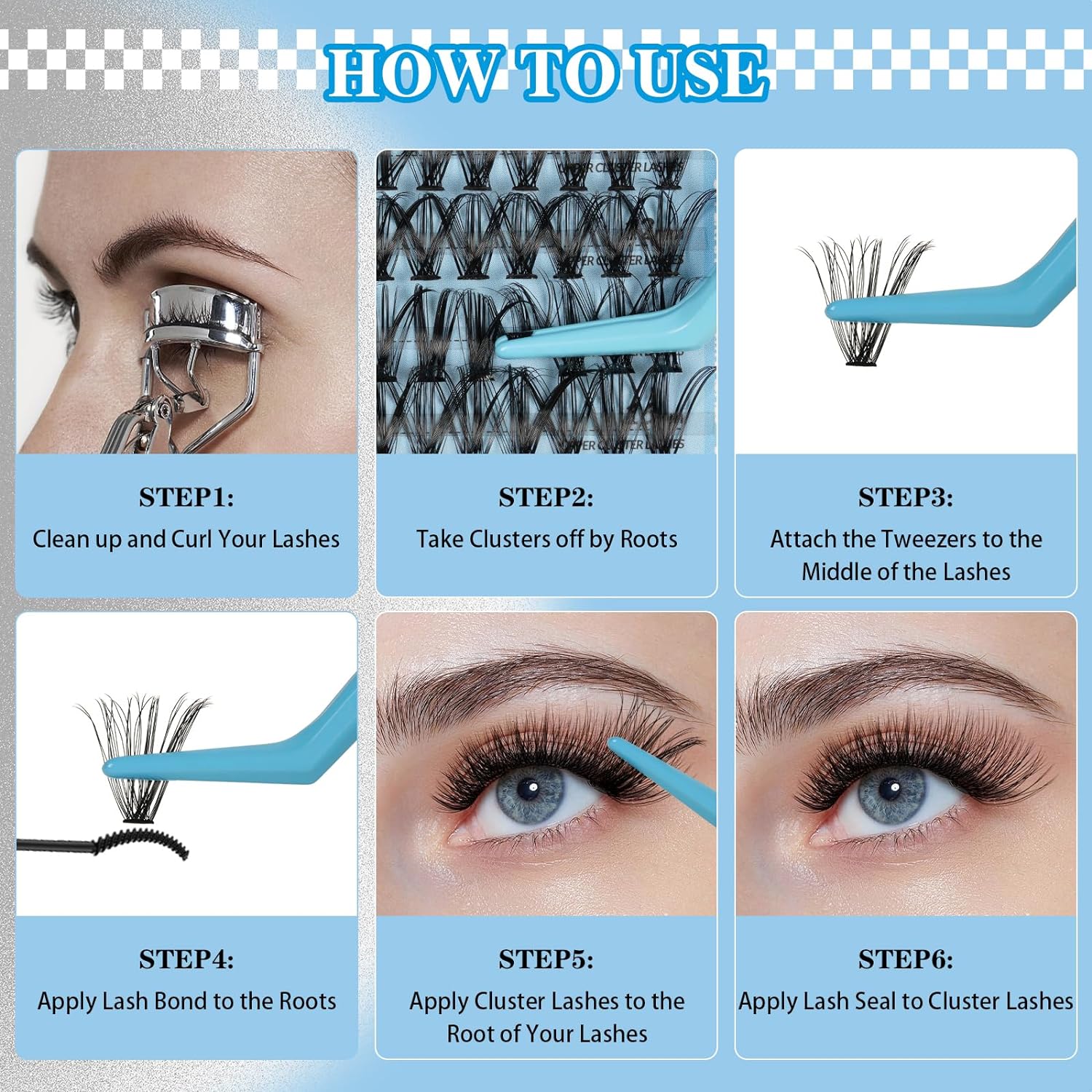 KevKev Lash Extension Kit Multi-Type Mixed Lash Clusters Kit Upper & Bottom Individual Lashes with Lash Bond and Seal Lash Remover Lash Applicator for Self Application (7D+20D+40D, D-5-16mix)