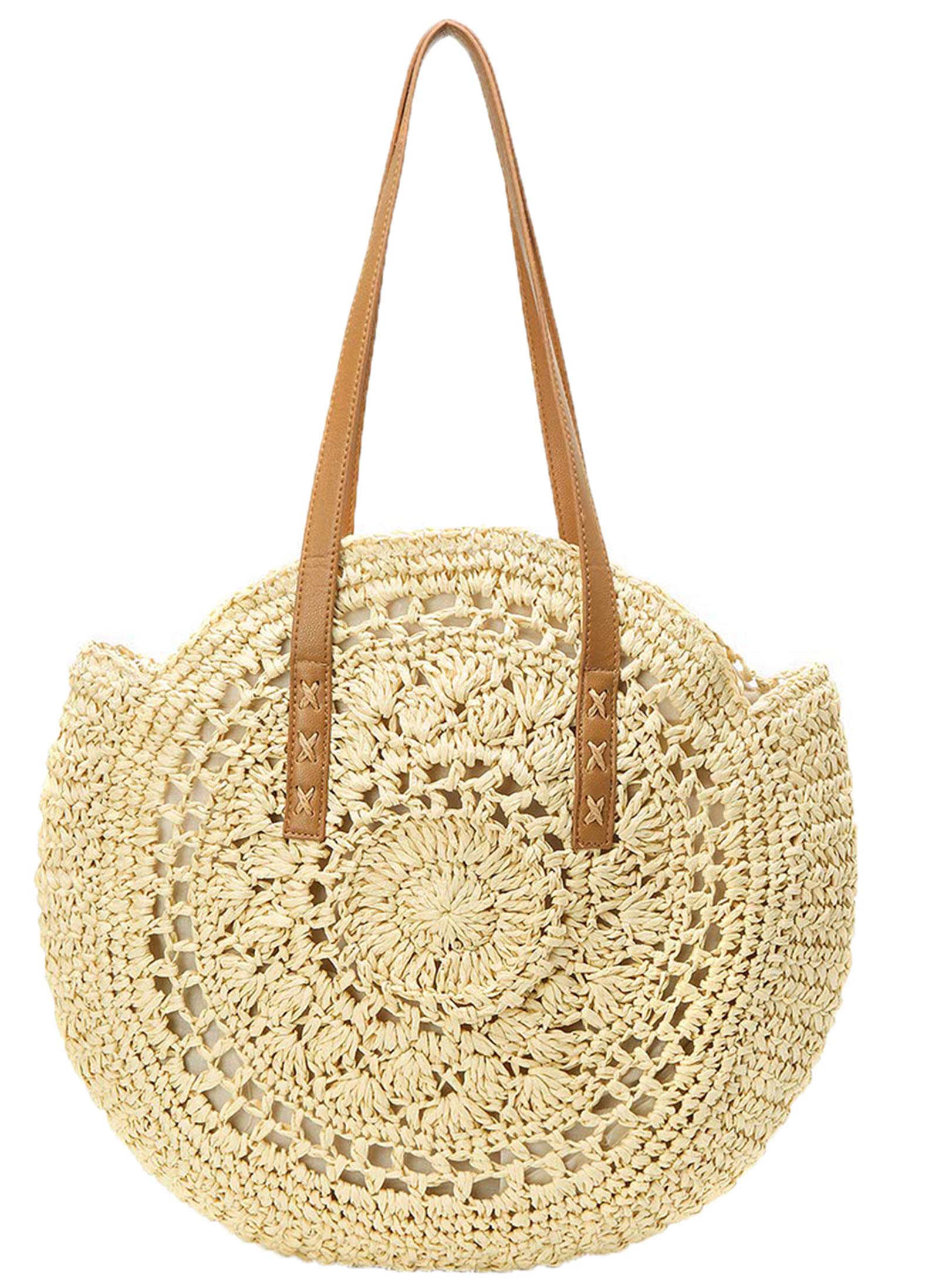 Straw Handbags Women Handwoven Round Corn Straw Bags Natural Chic Hand Large Summer Beach Tote Woven Handle Shoulder Bag