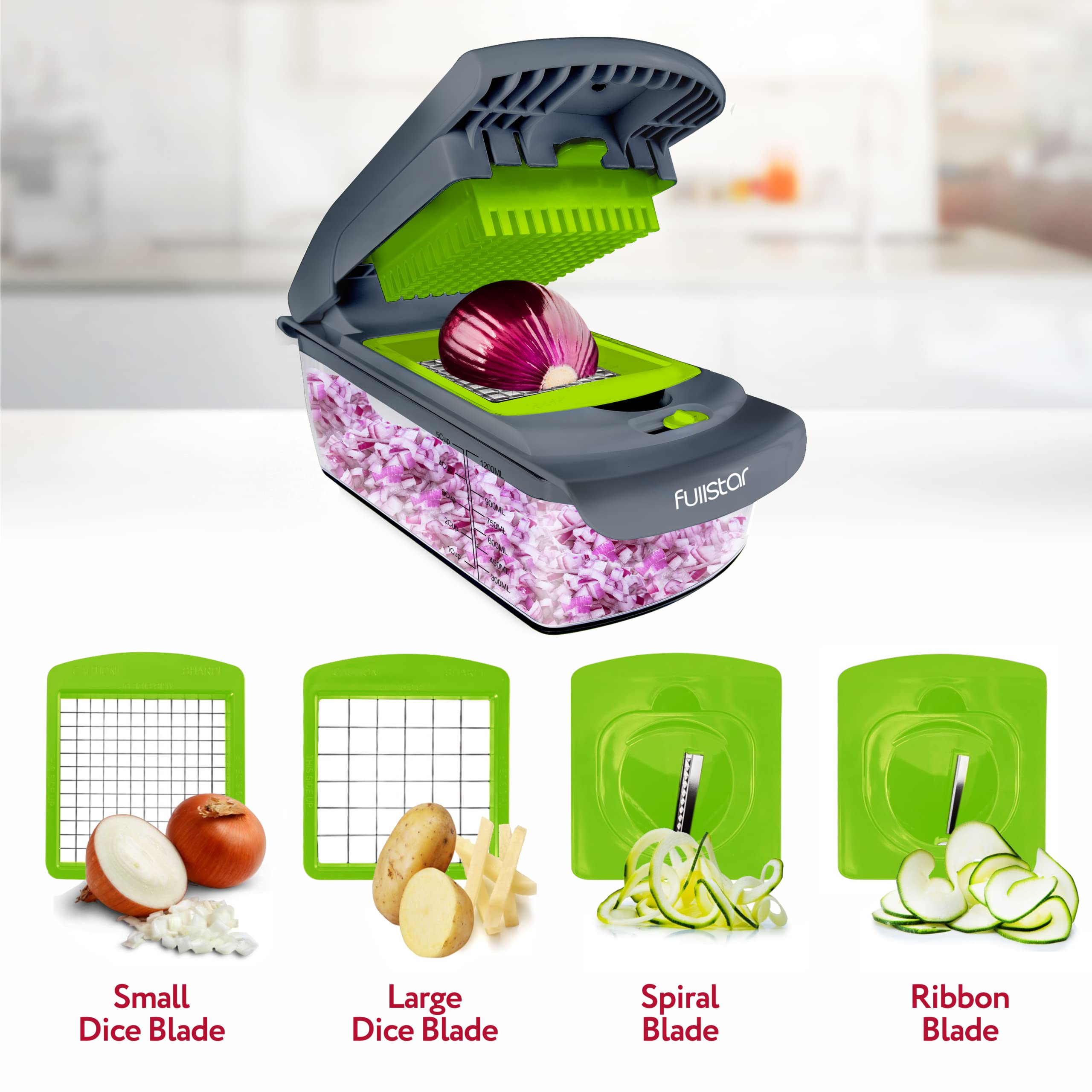 Fullstar Vegetable Chopper - Spiralizer Vegetable Slicer - Onion Chopper with Container - Pro Food Chopper - Slicer Dicer Cutter - Kitchen Gadgets (9 in 1, White)