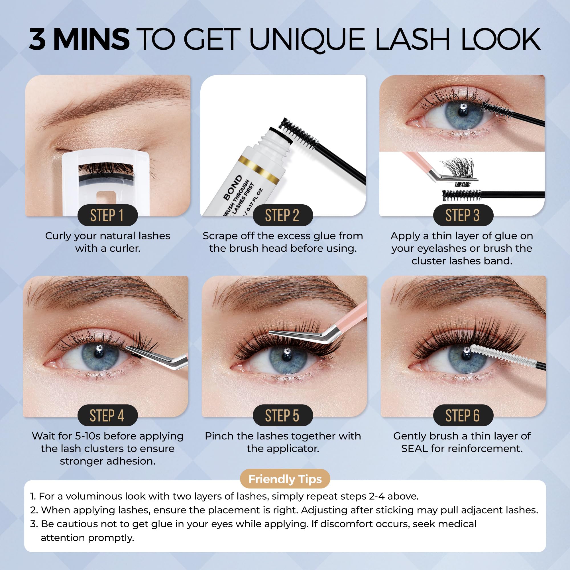 LASHVIEW Lash Bond and Seal, Cluster Lash Glue Strong Gentle Comfortable Lash Adhesive for All Day Wear Latex-Free Suitable for Sensitive Eyes Eyelashes Glue Waterproof