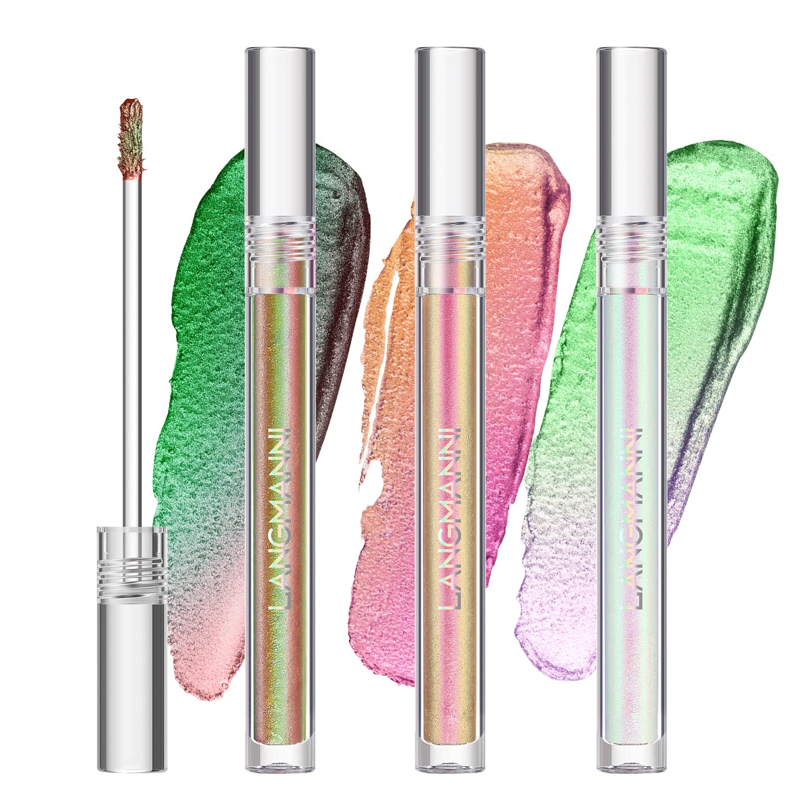 Jolilab Metallic Liquid Chameleon Eyeshadow, Multi-Dimensional Eye Looks, Long-lasting Holographic Glitter Multichrome Eyeshadows Makeup (#Peacock+Wonder+Ember)