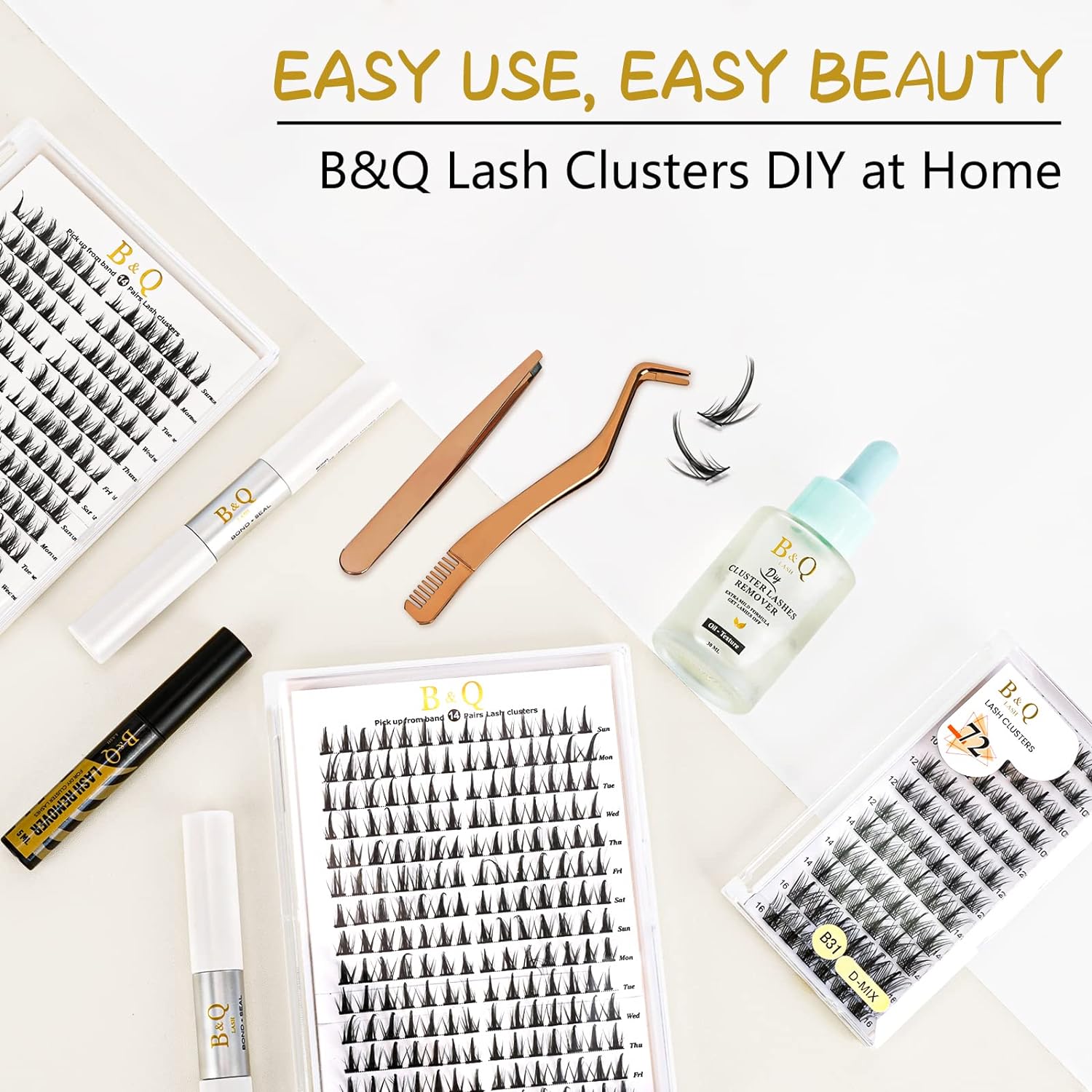 DIY Lash Extension Kit Individual Eyelash Extension Kit B&Q D Curl Cluster Lashes Individual Eyelashes with Lash Bond and Seal, Lash Applicator Tool DIY Lash Extensions at Home (Kit,40D-0.07D-8-18mix)