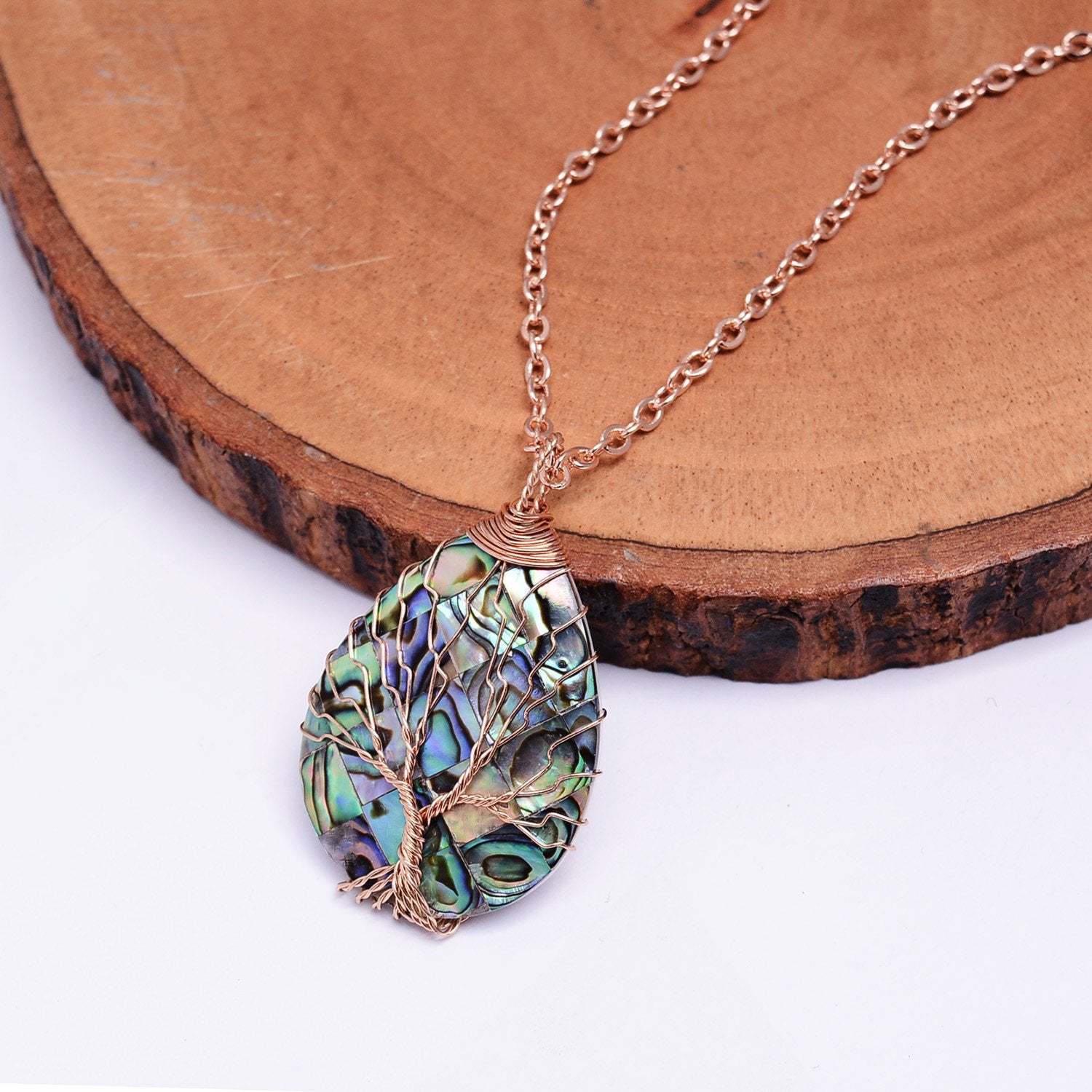 sedmart Tear Drop Abalone Shell Pendent Necklace Wire Wrap Abalone Shell Tree of Life Pendant Necklace Fashion Necklace Jewelry for Women handmade necklace mothers day necklace for mom jewelry