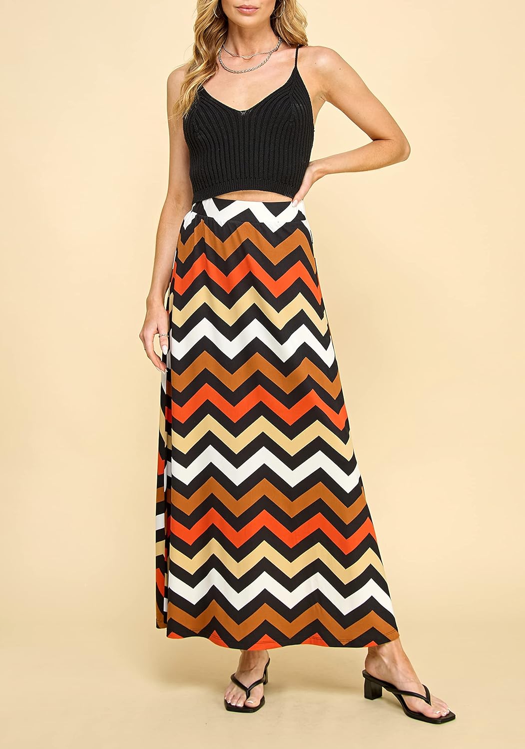 Lock and Love Women's Styleish Print/Solid High Waist Flare Long Maxi Skirt