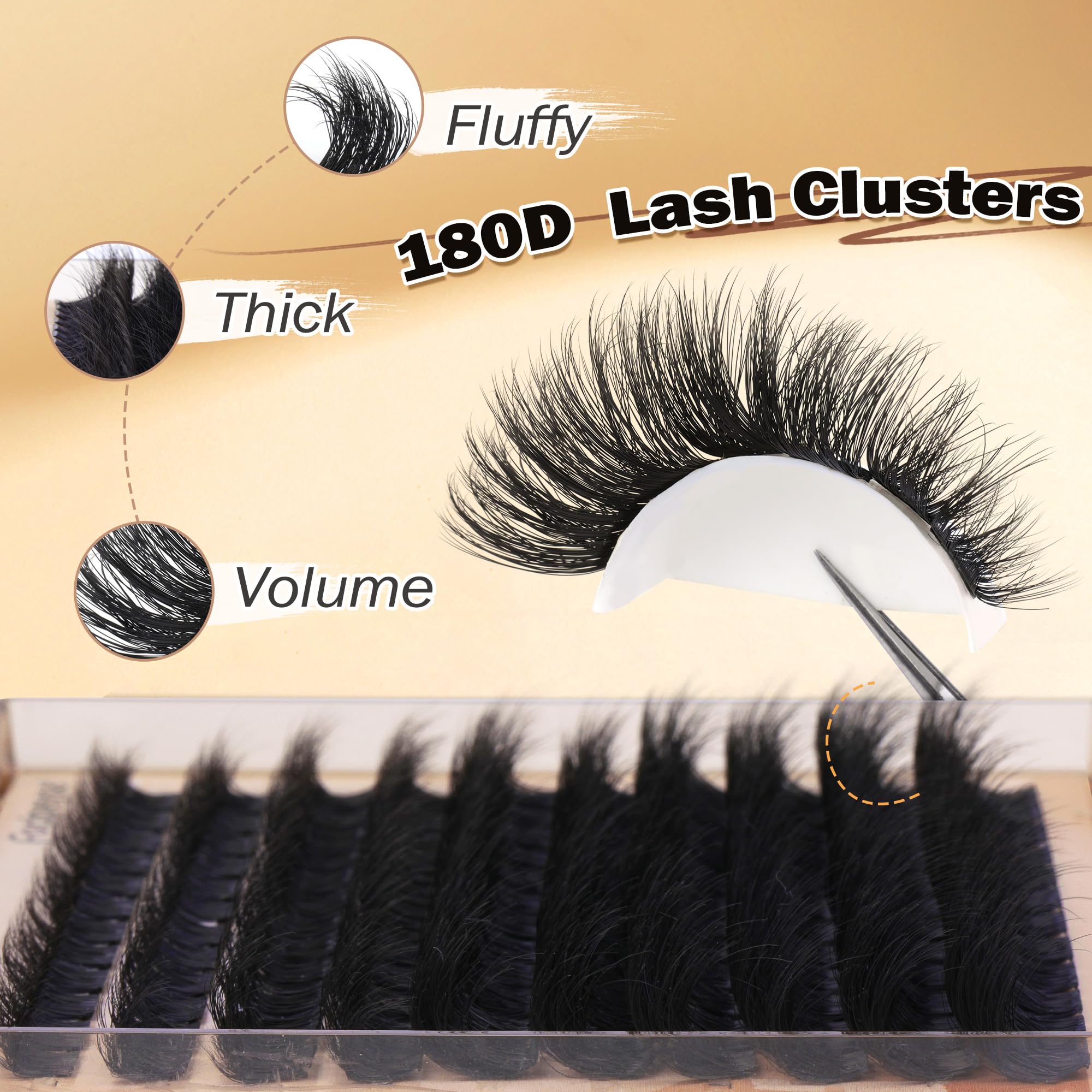 DIY Eyelash Extension Kit Volume Fluffy Lash Clusters Kit 10-18mm Thick Lash Extensions 90D Individual Eyelashes Extensions Kit with Lash Bond, Lash Remover, Lash Applicator (90D-D Curl-200Pcs)