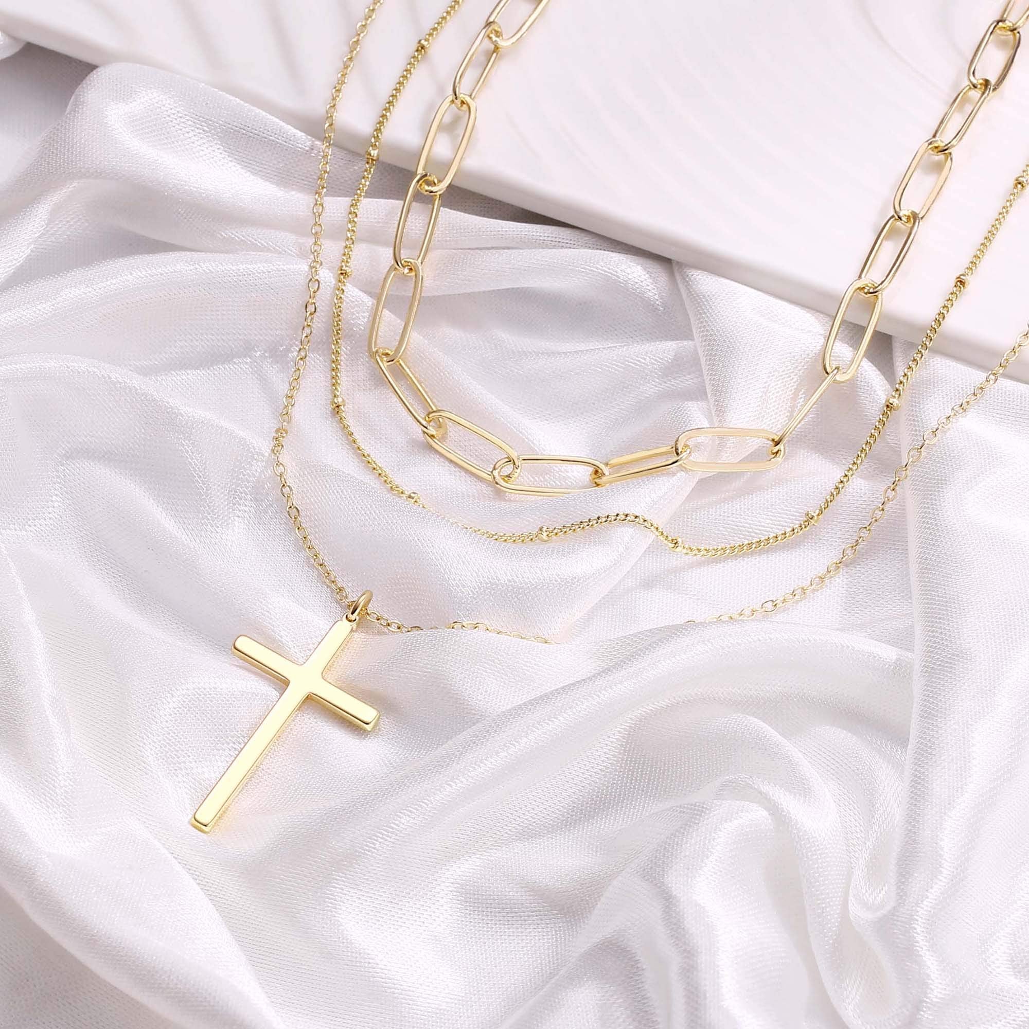 Turandoss Dainty Layered Choker Necklace, Handmade 14K Gold Plated Y Pendant Necklace Multilayer Bar Disc Necklace Adjustable Layering Choker Necklaces for Women