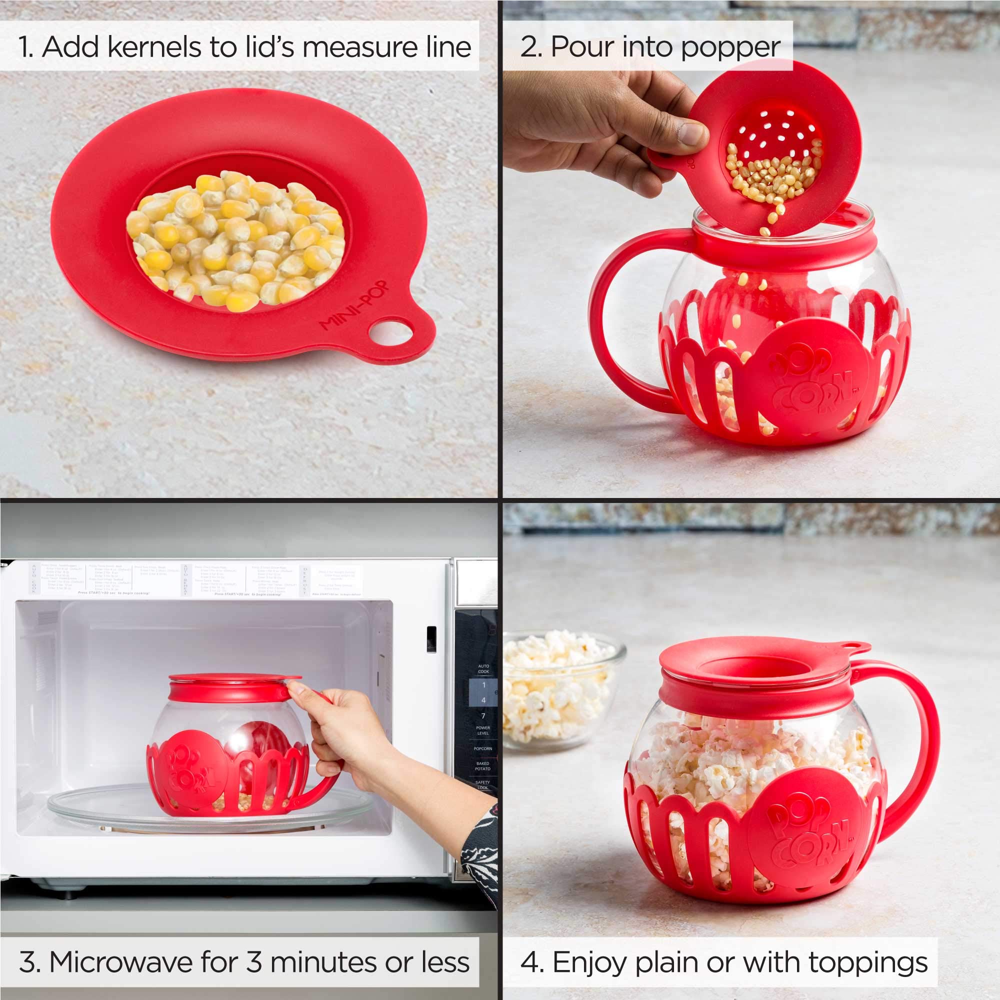 Ecolution Patented Micro-Pop Microwave Popcorn Popper with Temperature Safe Glass, 3-in-1 Lid Measures Kernels and Melts Butter, Made Without BPA, Dishwasher Safe, 3-Quart, Aqua