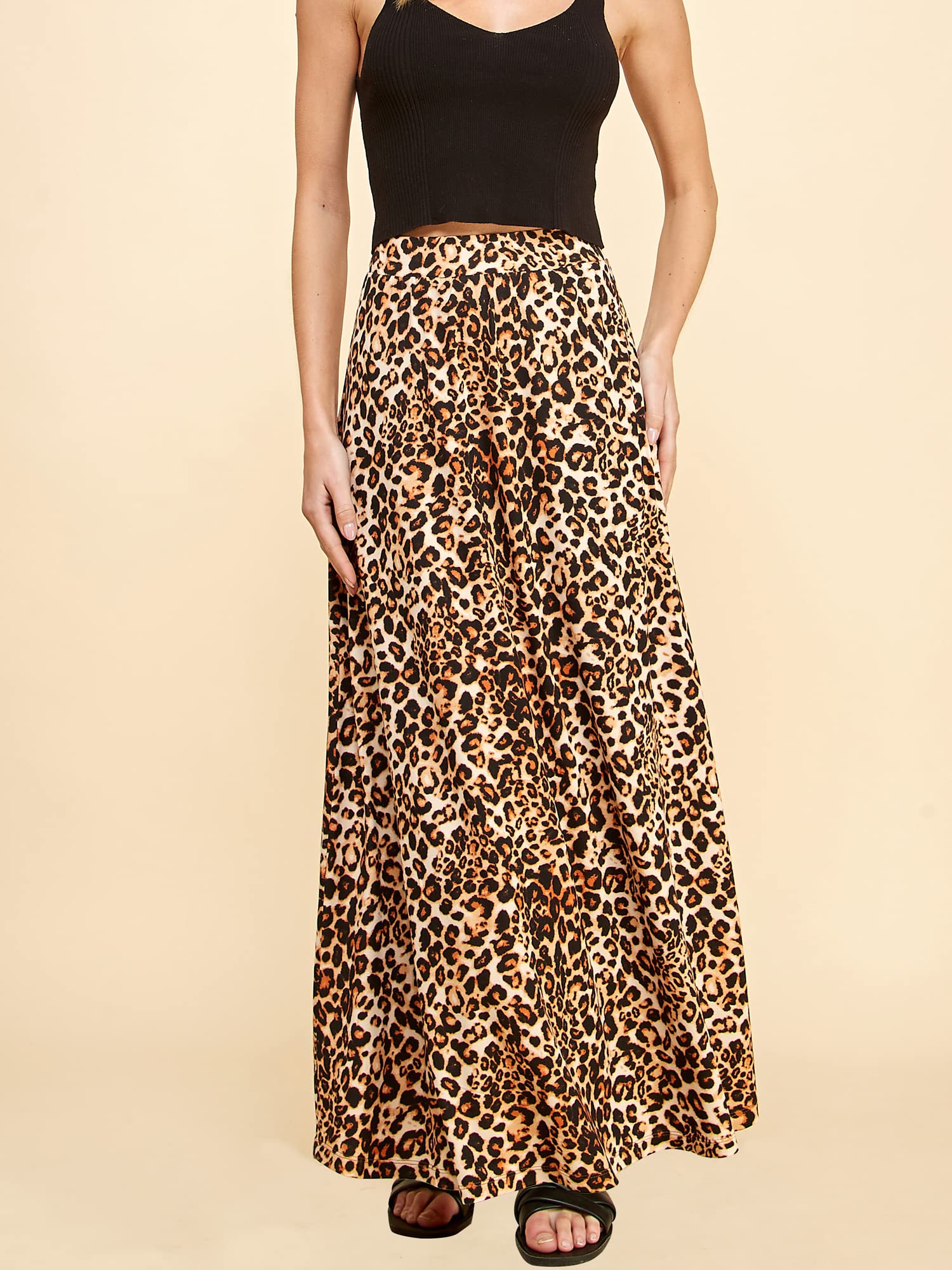 Lock and Love Women's Styleish Print/Solid High Waist Flare Long Maxi Skirt