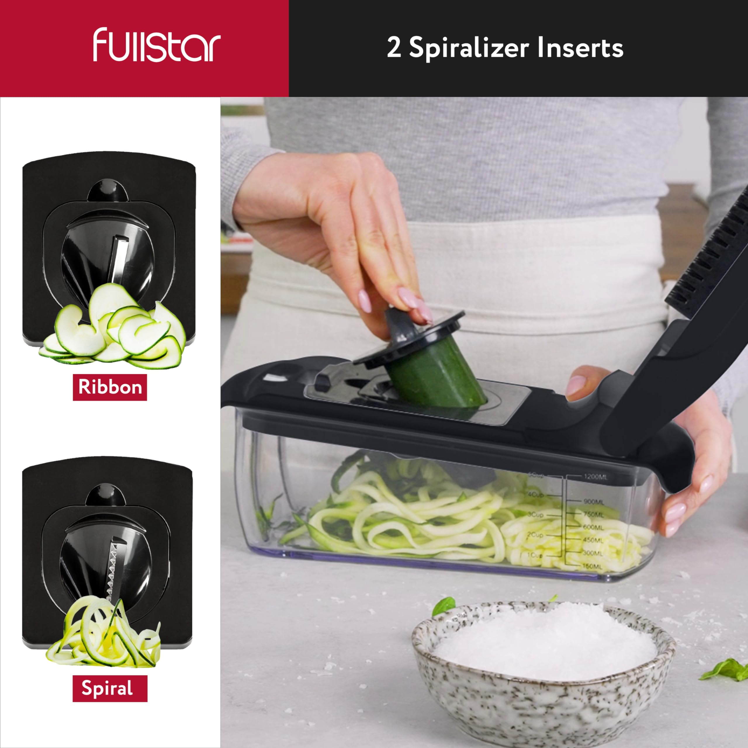 Fullstar Vegetable Chopper - Spiralizer Vegetable Slicer - Onion Chopper with Container - Pro Food Chopper - Slicer Dicer Cutter - Kitchen Gadgets (9 in 1, White)