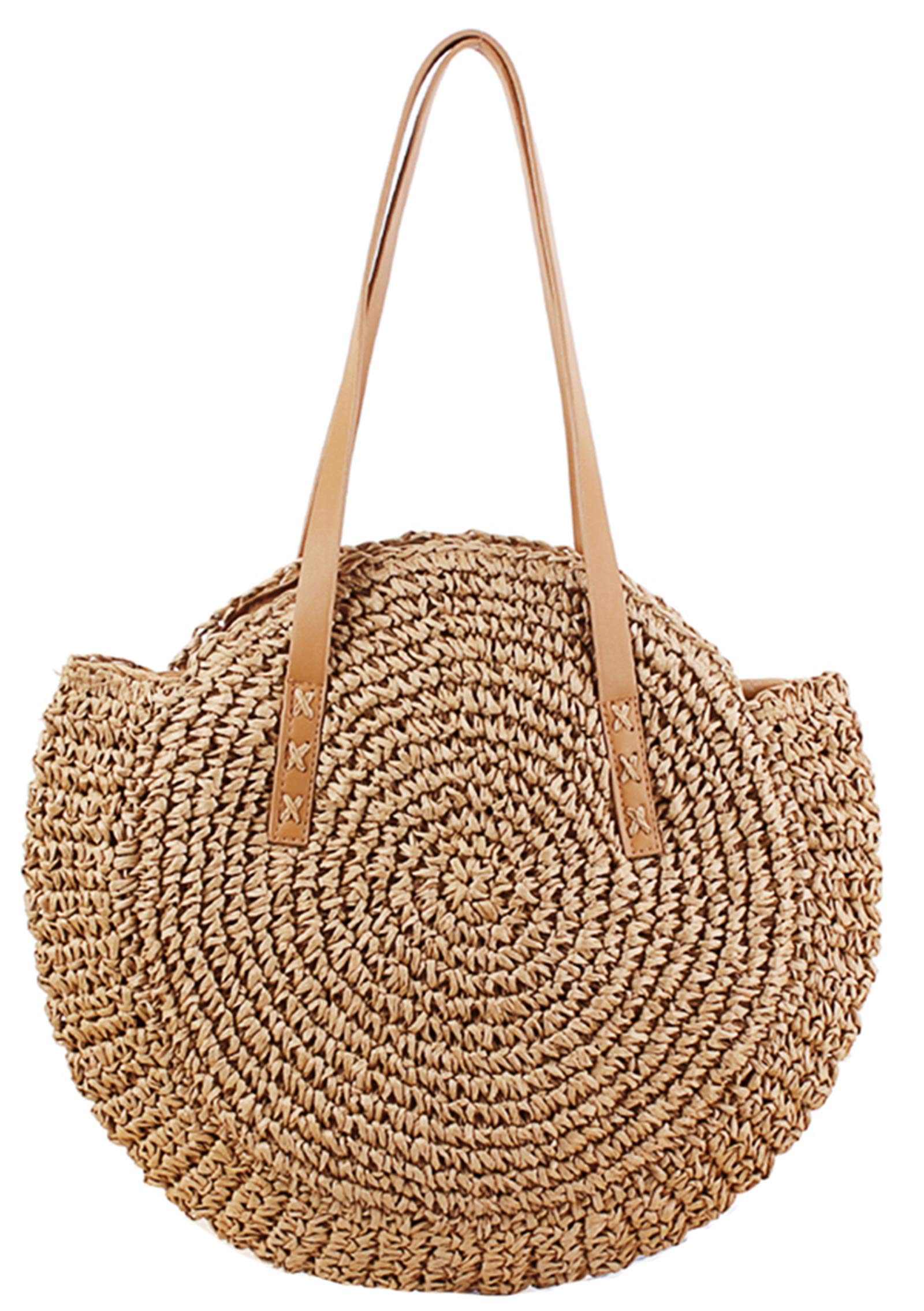 Straw Handbags Women Handwoven Round Corn Straw Bags Natural Chic Hand Large Summer Beach Tote Woven Handle Shoulder Bag